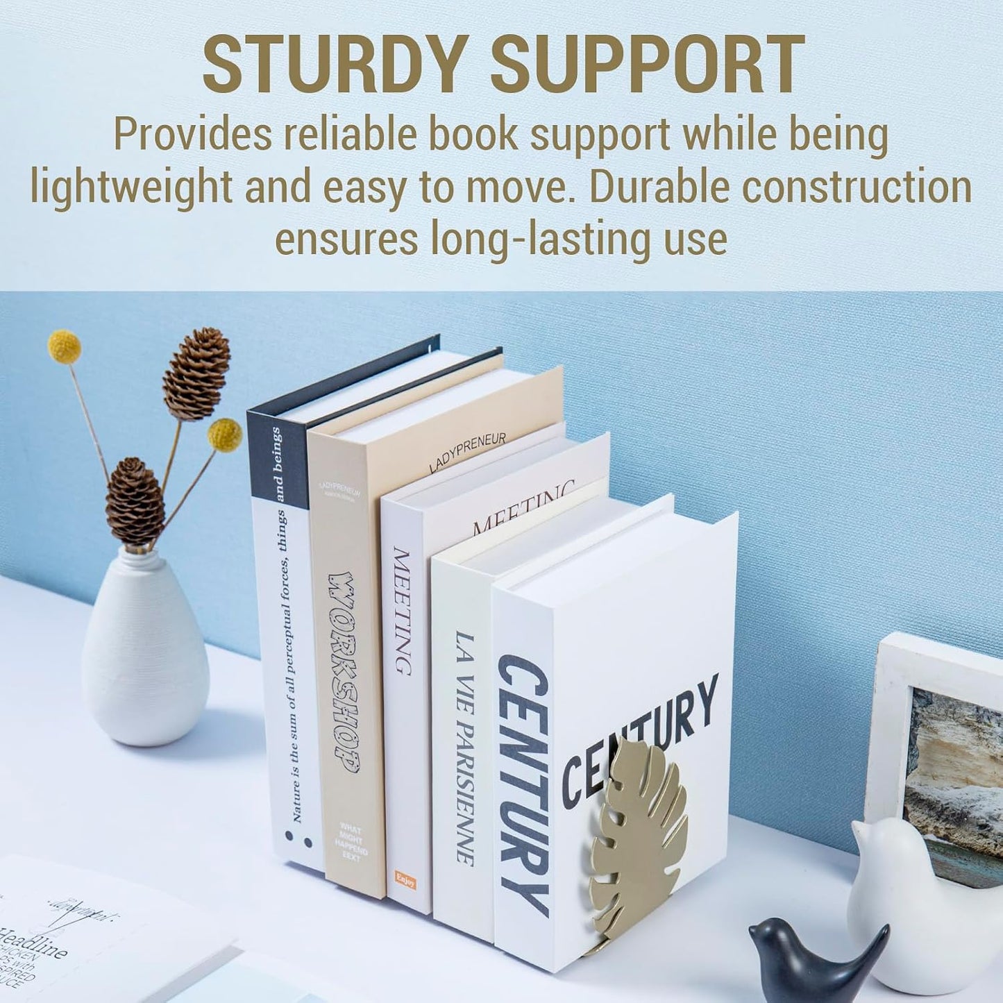 Metal Book Ends / Brass Tone Monstera Leaf Decorative Bookends Set