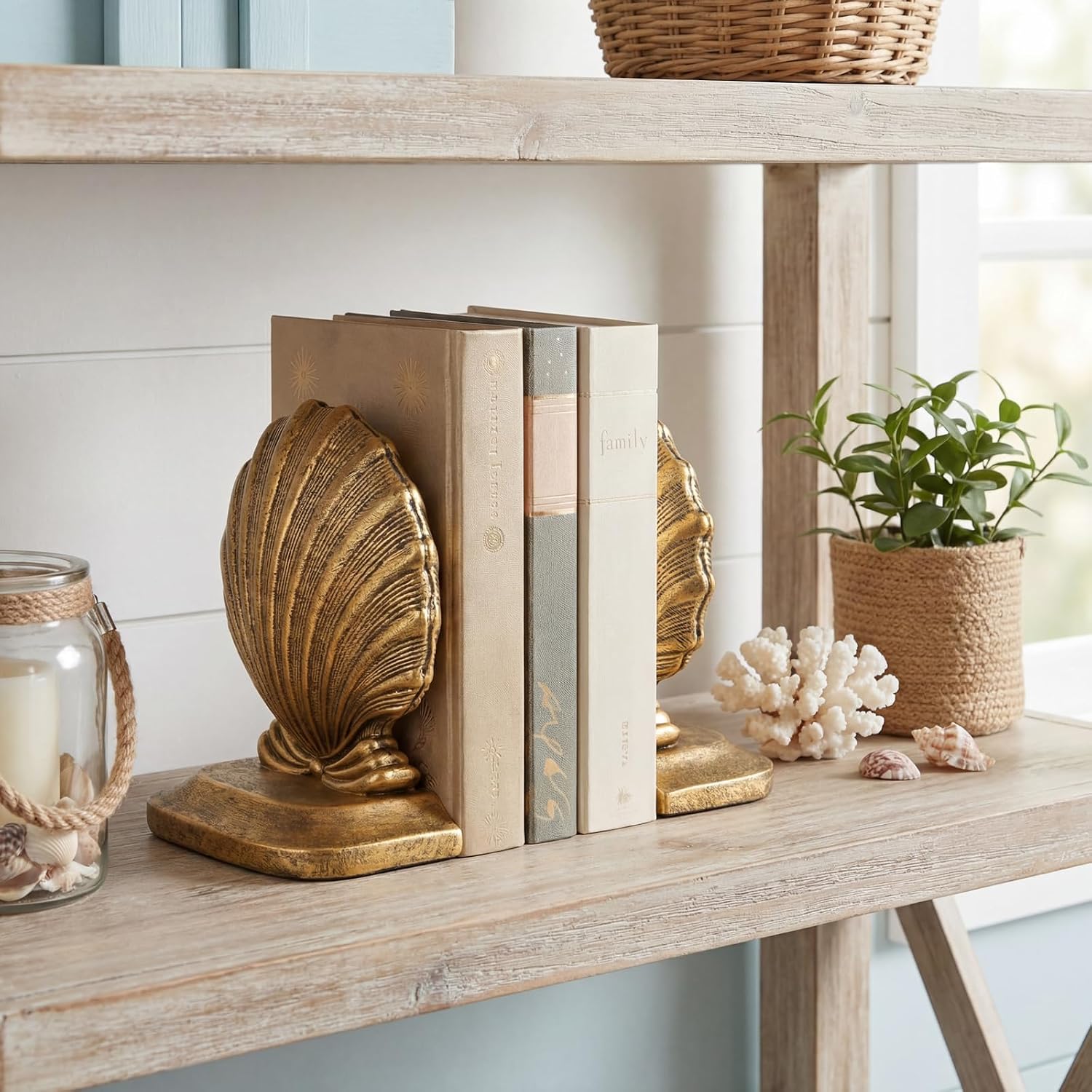 Resin Seashell Book Ends / Gold