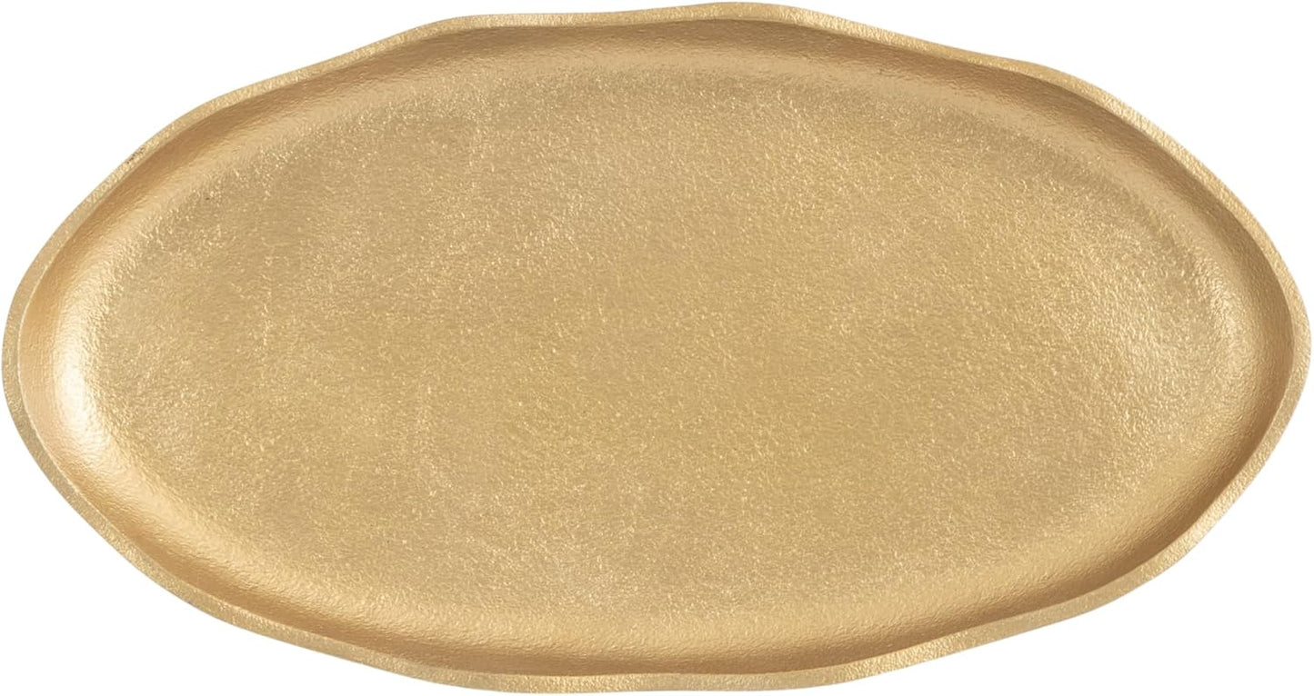 Alessia Modern Decorative Scalloped Oval Footed Metal Tray / Gold / 14 x 8