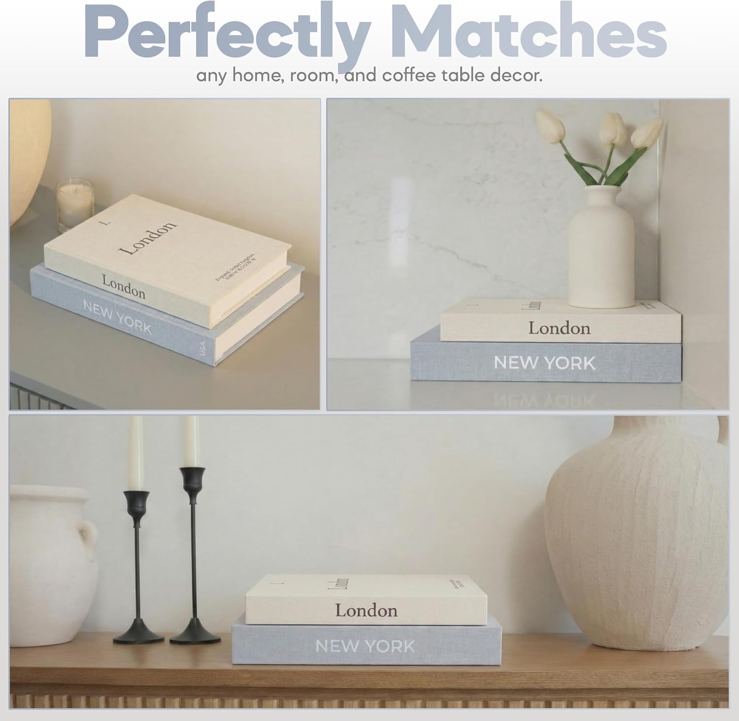 Faux Book Storage Box / Beige/gray / Modern / Set of 2