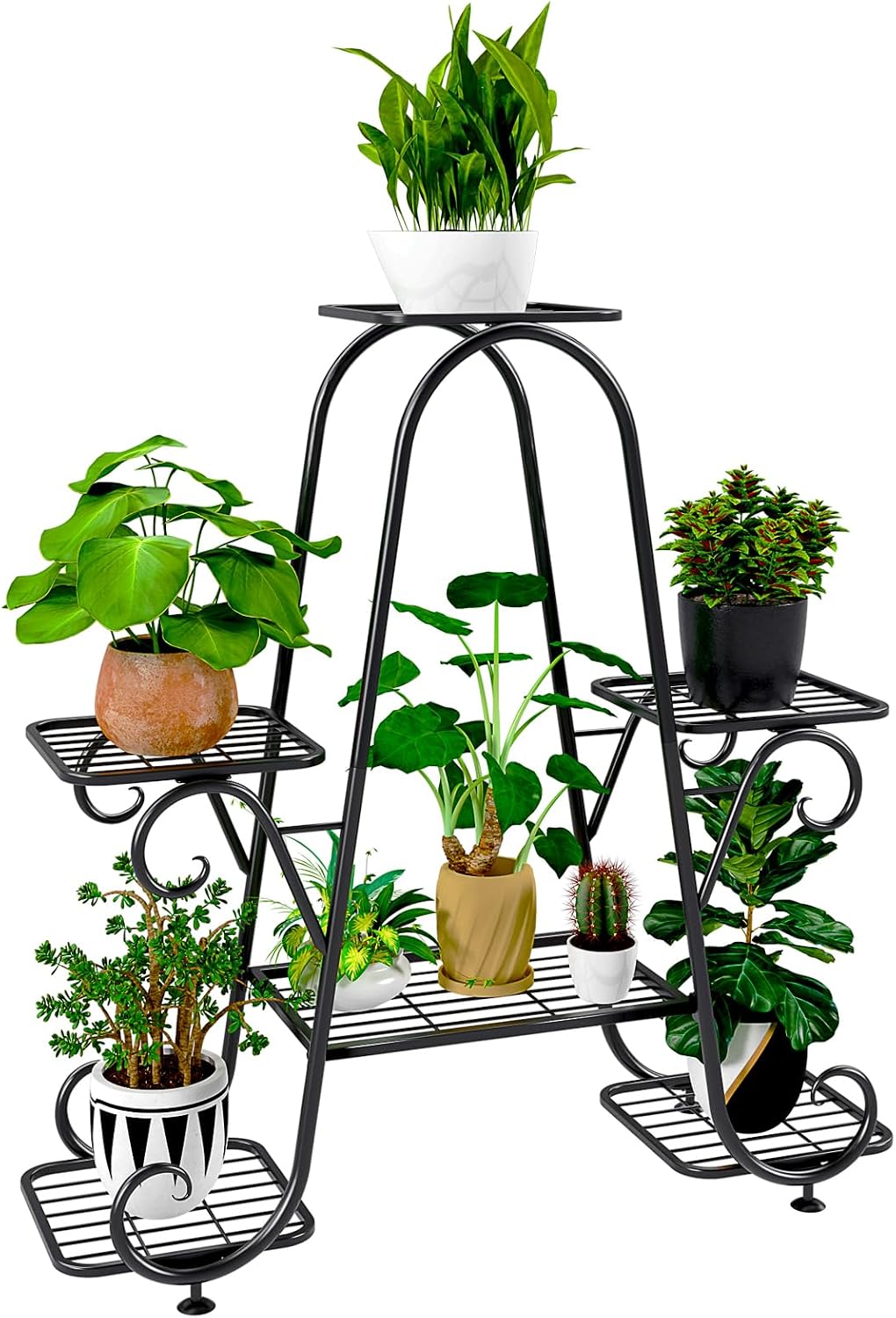 Plant Stand 6 Tier Metal Plant Stands for Indoor Outdoor Plants Multiple Tiered Tall Iron Plant Shelf, Black Plant