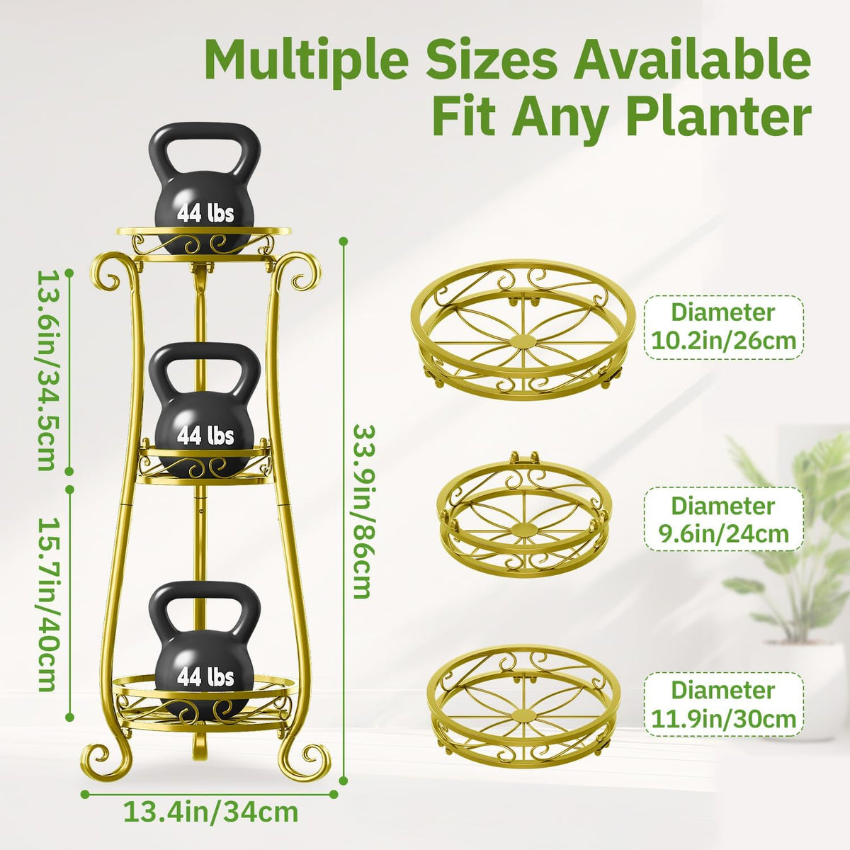 KMOTASUO 3 Tier Metal Plant Stand Tall for Indoor Outdoor Corner, Gold | Heavy Duty Flower Holder Rack, Modern Vertical