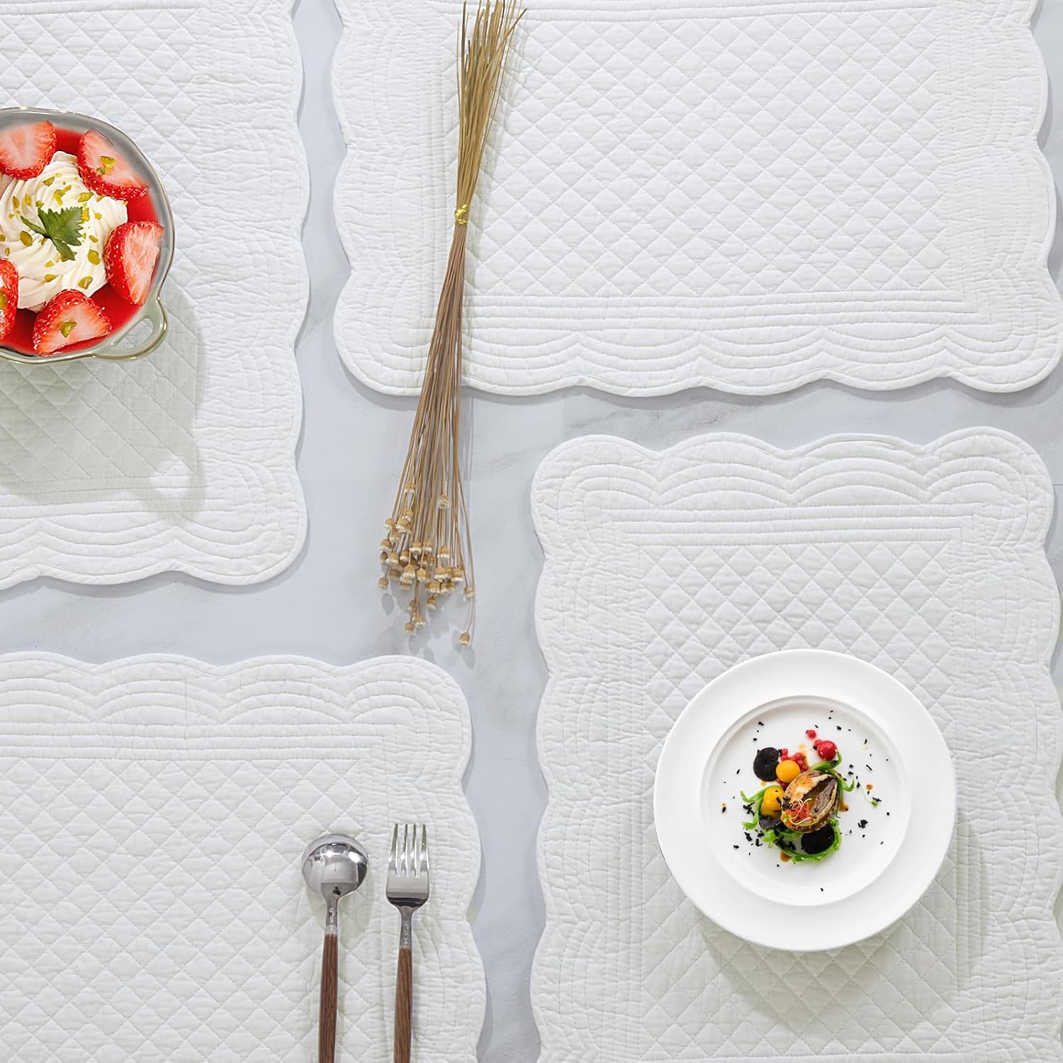 100% Cotton Quilted Placemats Set of 6,Washable Cloth Table Placemats for Kitchen & Dining Table