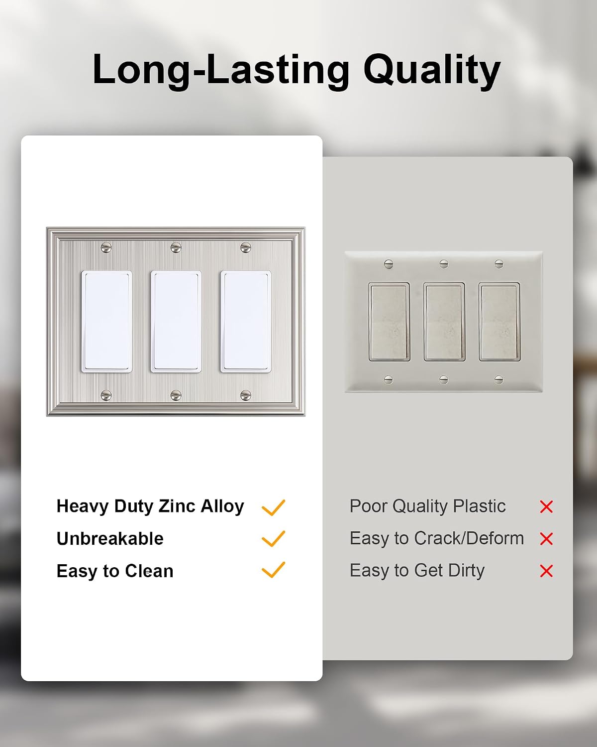 2-Pack Zinc Alloy Tripple Decorator Outlet Cover Plate, Solid Switch Cover | Durable Wall Plates for Electrical