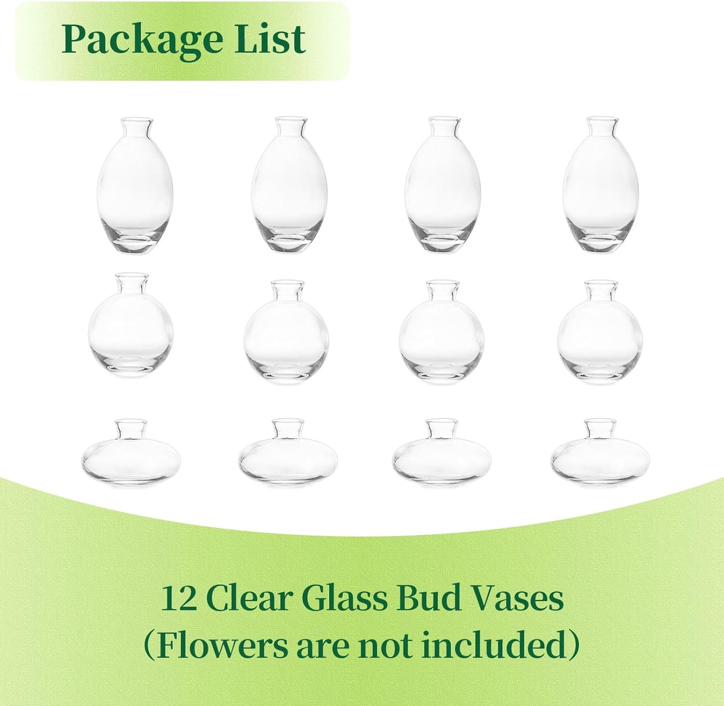 Glass Bud Vases / 4sets / Clear / Set of 12