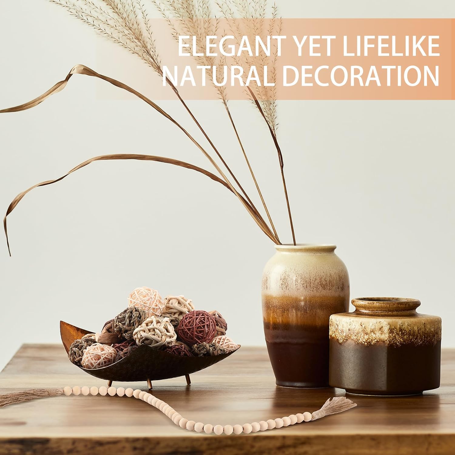 Wood Bead Garland Centerpiece Bowls Orbs Vase Fillers / Brown / 30.3 Inch / Set of 31