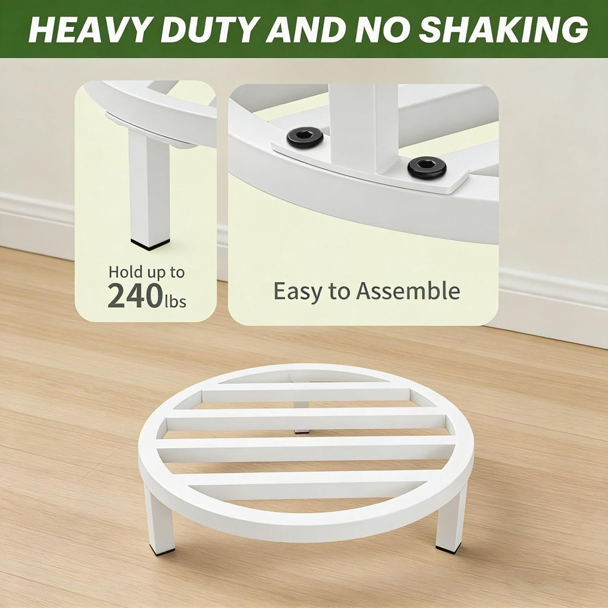 3 Pack 12 Inch Metal Plant Stands Outdoor Indoor Pot Riser,White | 240 LBS Capacity,Short and Low-Profile,Rugged and