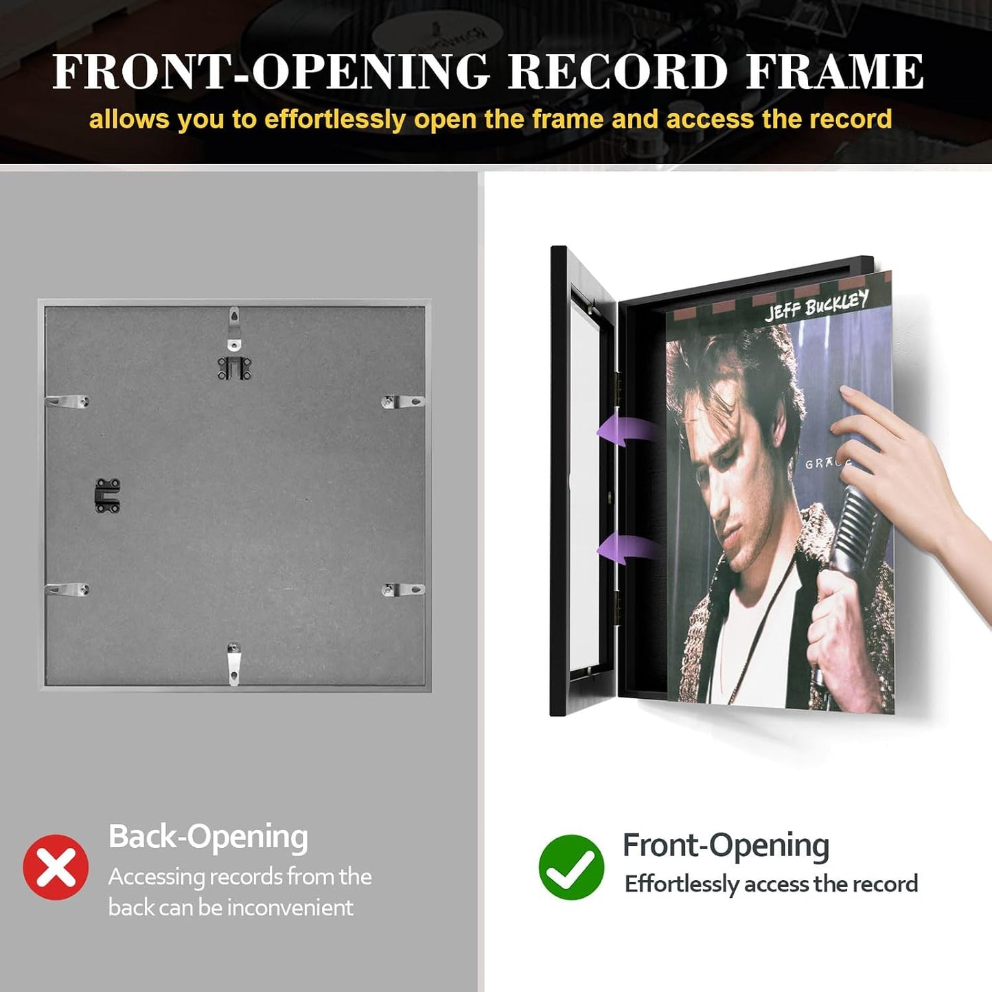 Emfogo 4 Pack Vinyl Record Frame for the Wall, Wall-Mounted Vinyl Record Display Frame, Album Frames for 12x12 Inch LP