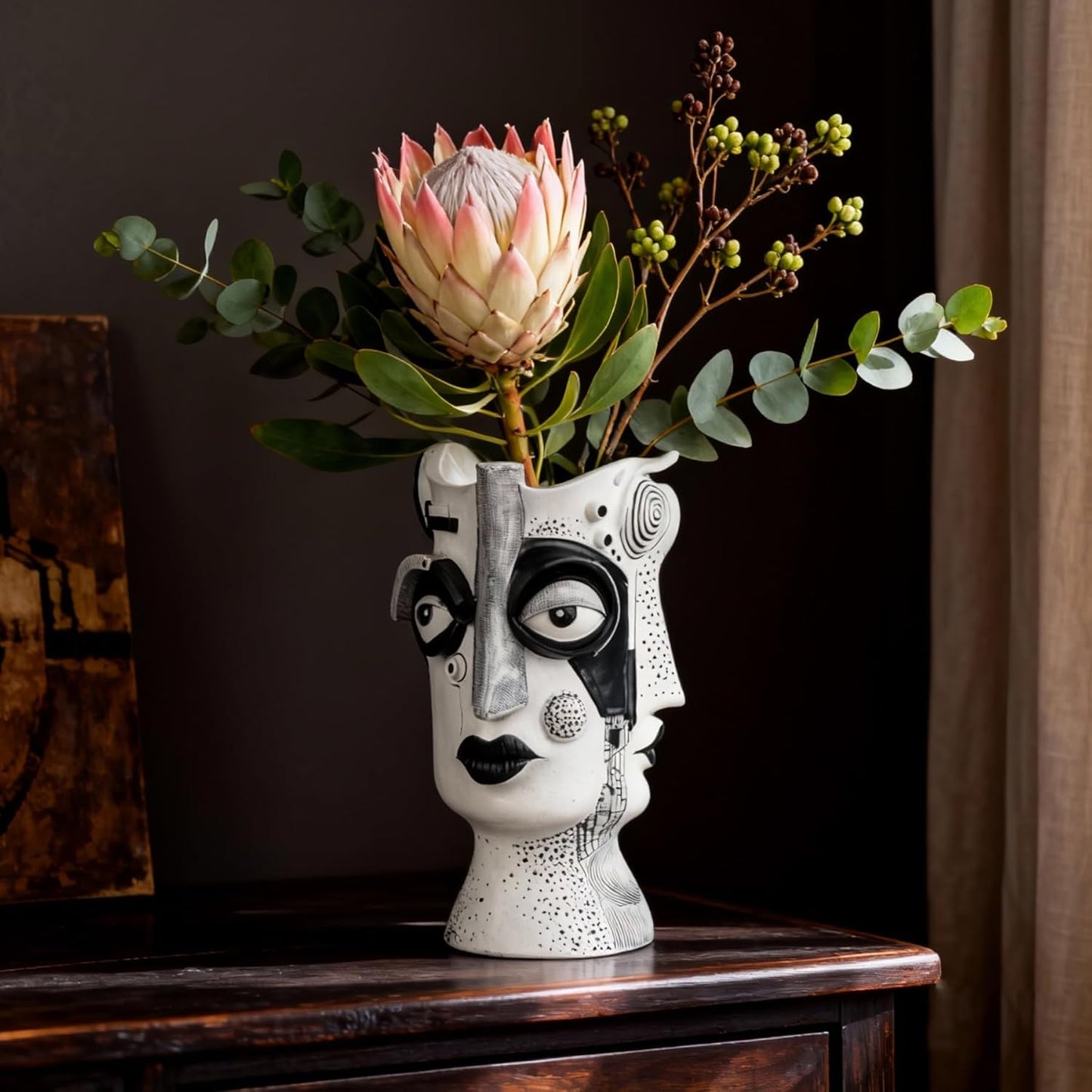 Boho Flower Vase / White and Black
