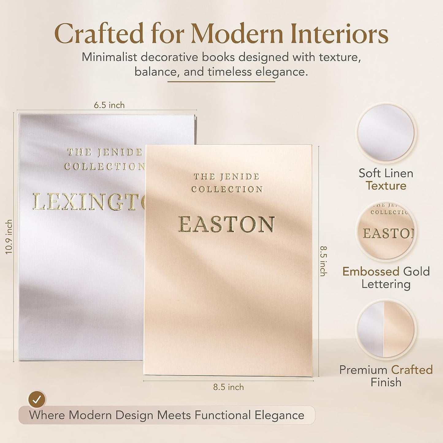 Linen-Wrapped Neutral Accent Books for Modern Home Décor