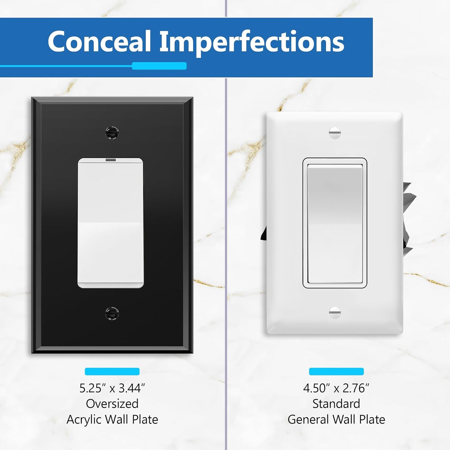 LIDER Reflective Decorator Wall Plate, Oversized 1-Gang, Acrylic, 5-Pack | Mirrored Light Switch Plate, Mirror Glass