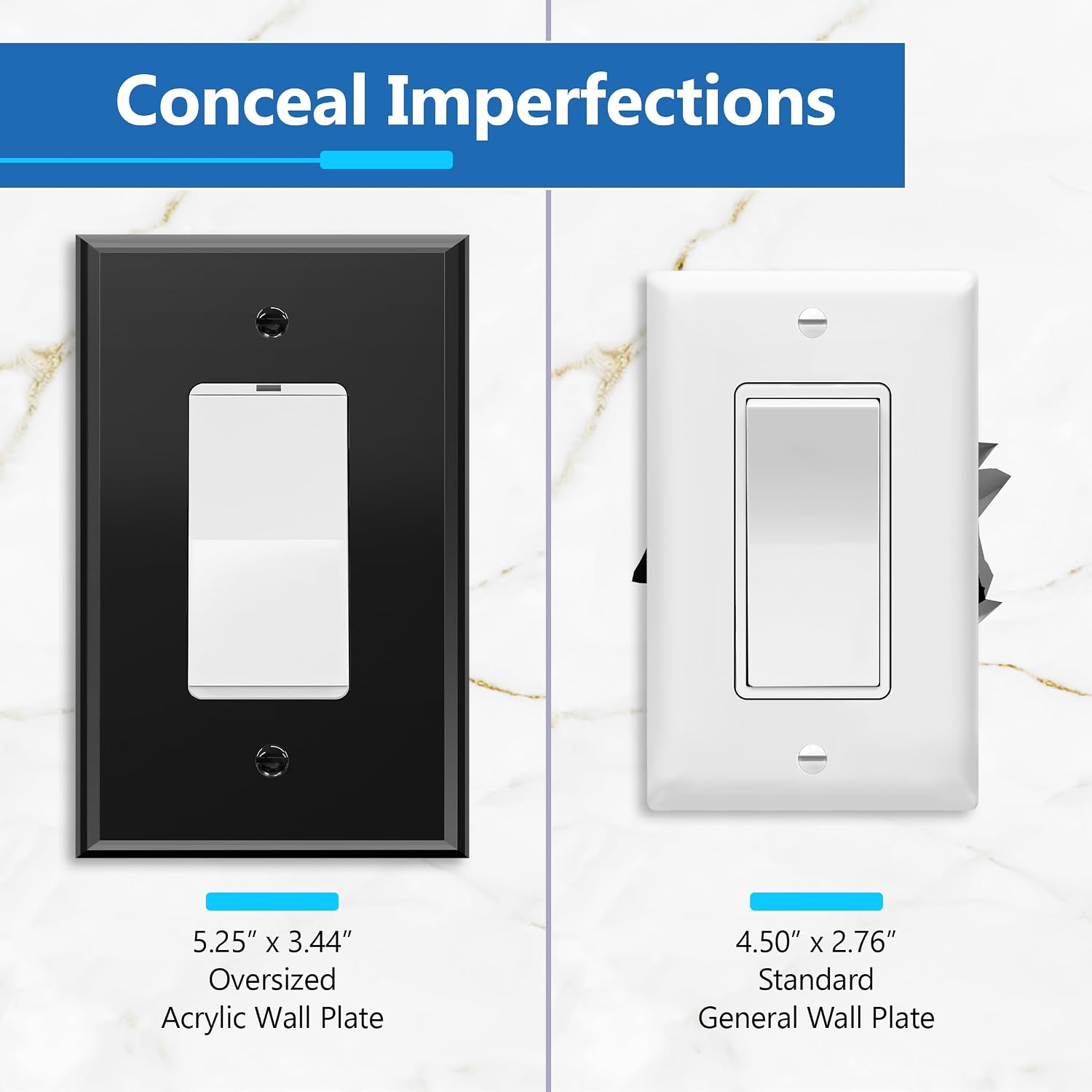 LIDER Reflective Decorator Wall Plate, Oversized 1-Gang, Acrylic, 5-Pack | Mirrored Light Switch Plate, Mirror Glass