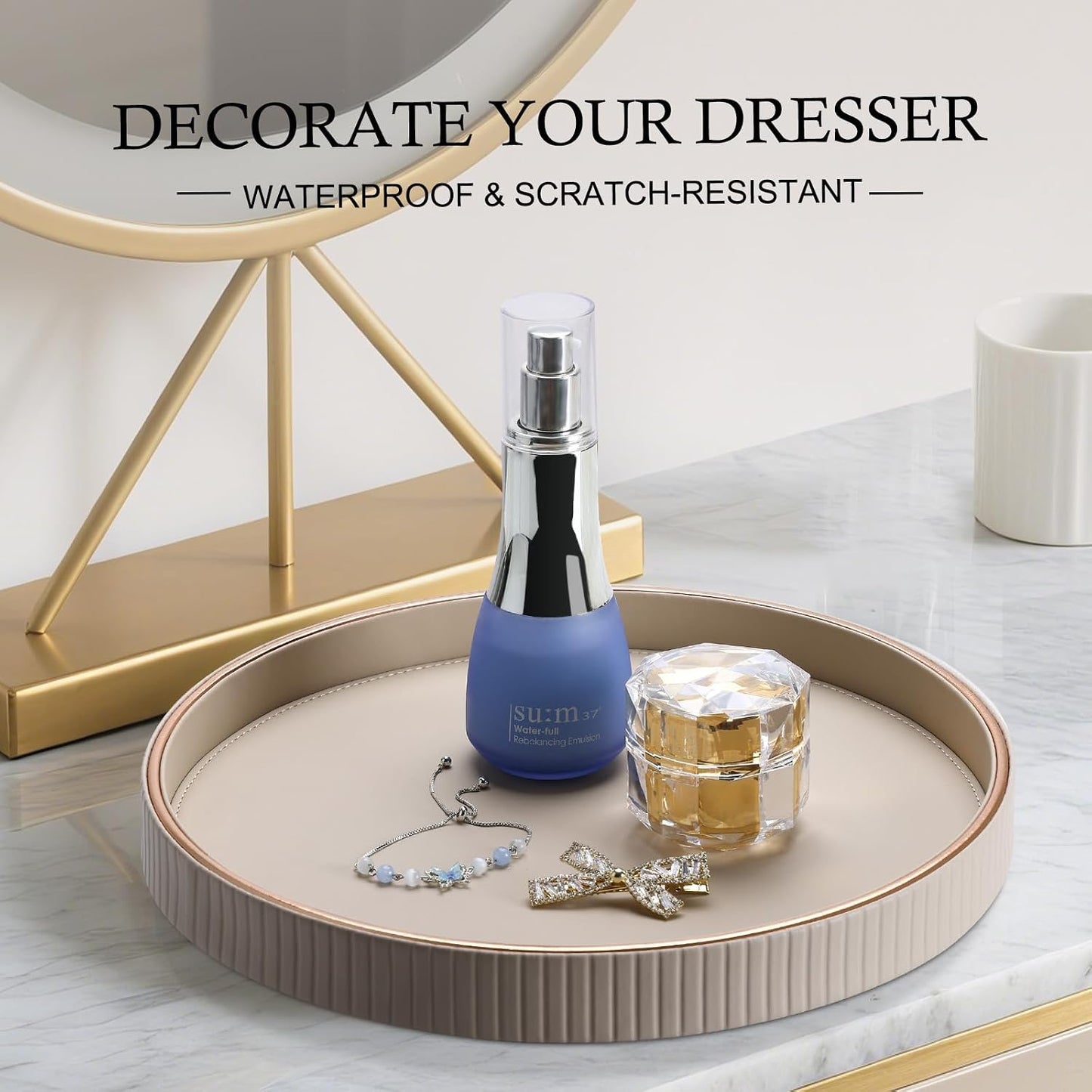 Round Decorative Tray / Beige