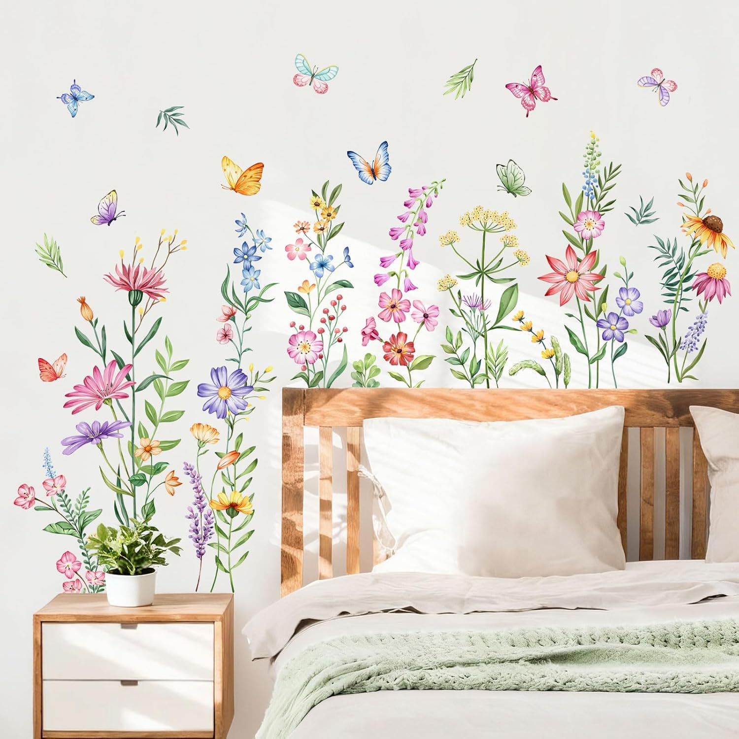 Flower Wall Decals Watercolor Wildflower Grass Butterflies Wall Stickers Peel / Retro Wildflower