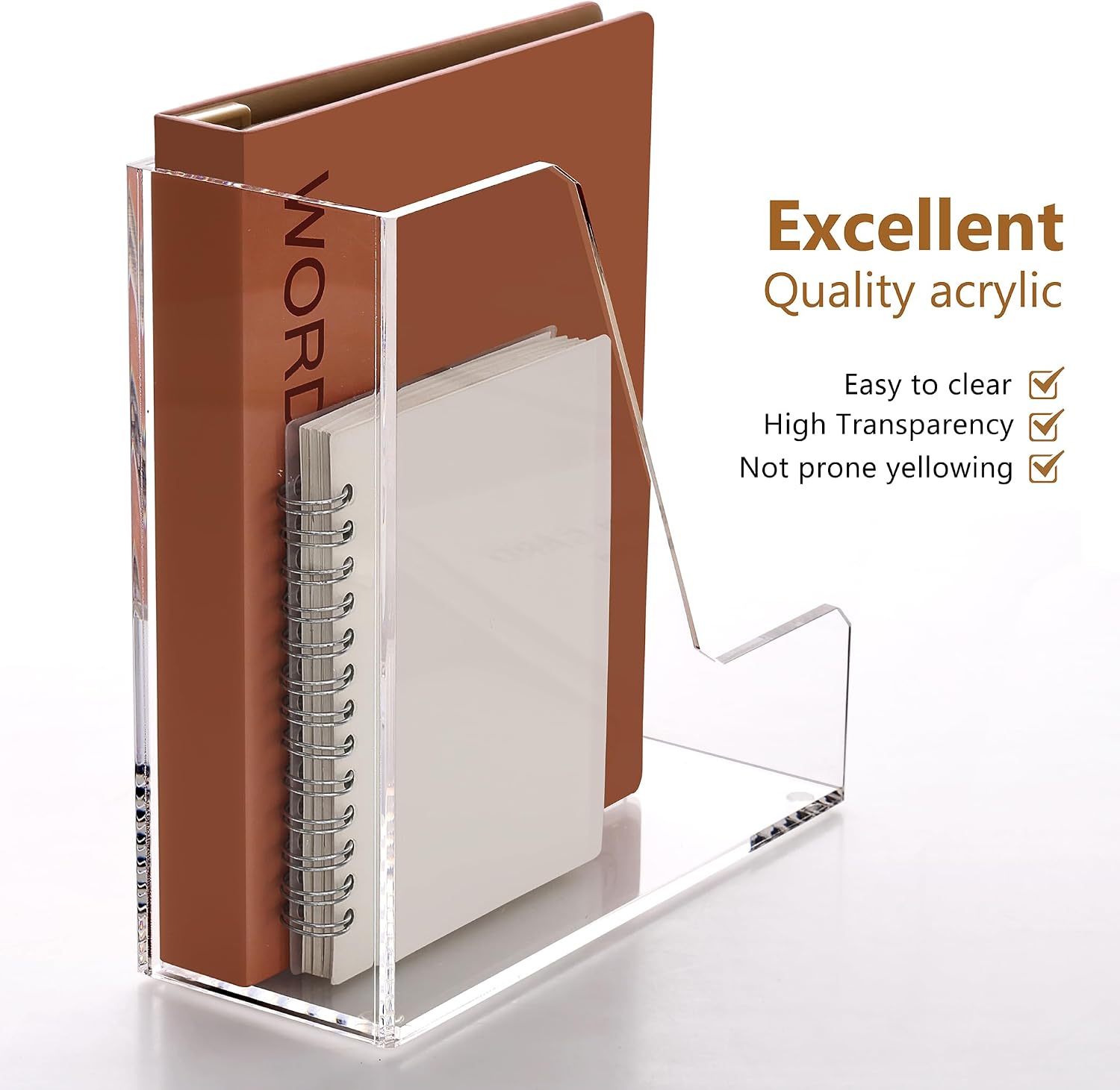 SANRUI Acrylic Desk Organizer, 3-lot Vertical File Organizer, 2-Pack Clear | Magazine Holders, Upright File Sorter for