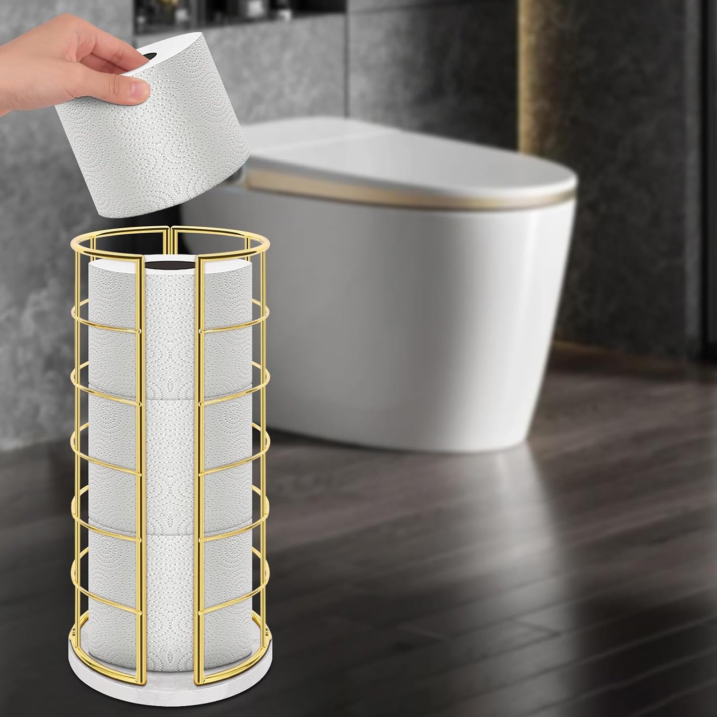 NearMoon Toilet Paper Organizer Stand, Free Standing 3 Rolls Tissue Storage, Metal Bathroom Accessory, Rustproof Toilet