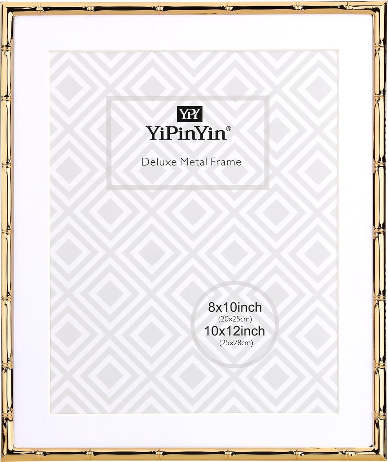 YiPinYin 10x12'' Dark Gold Metal Bamboo Detail Picture Frame with Acid Free Mat for 8x10'' Set of 2,Elegant Narrow Gold