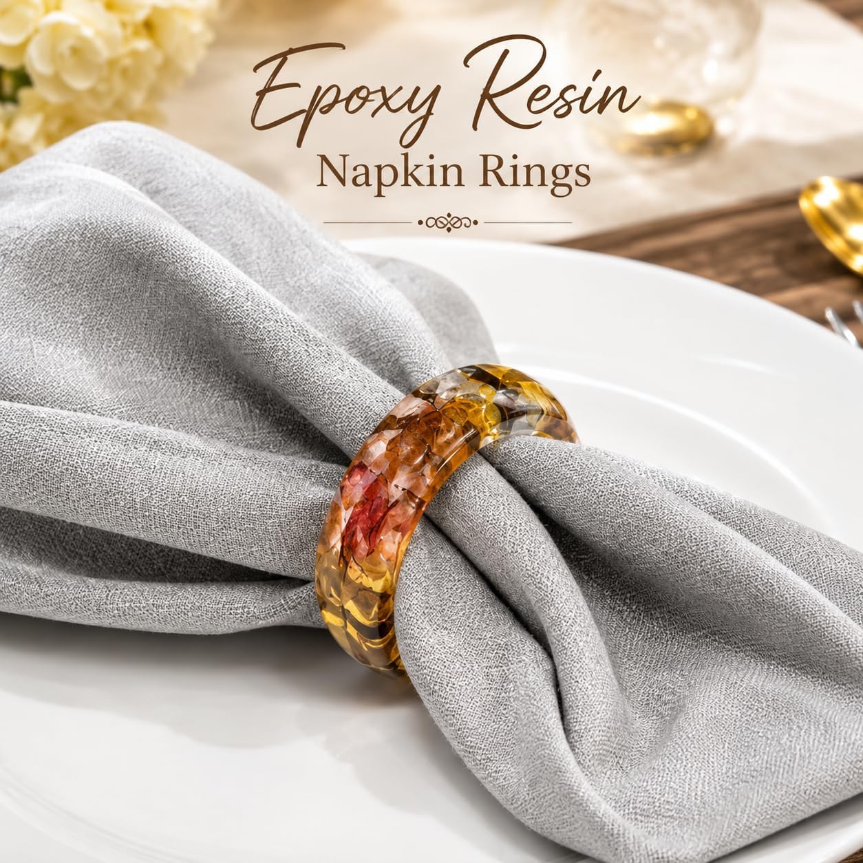 Alpha Living Home Spring Epoxy Napkin Rings, Set of 12, Multi-Color | Handcrafted resin, glossy finish, 2.5x2.5x0.5 in