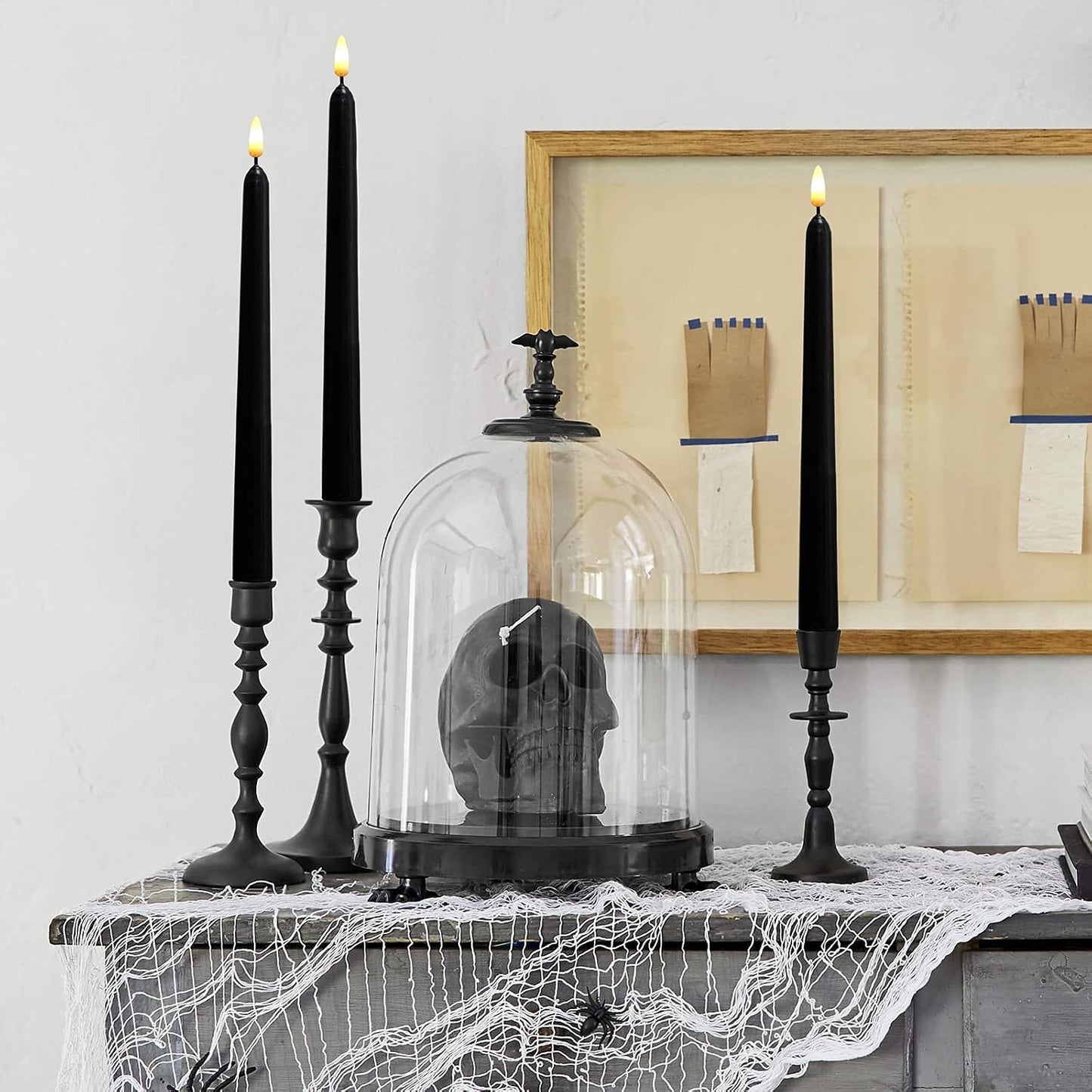 NONNO & ZGF 10 Pack Black 11'' LED Wax Covered Taper Candles with 2 Remote Control, Flameless Battery Operated Decor