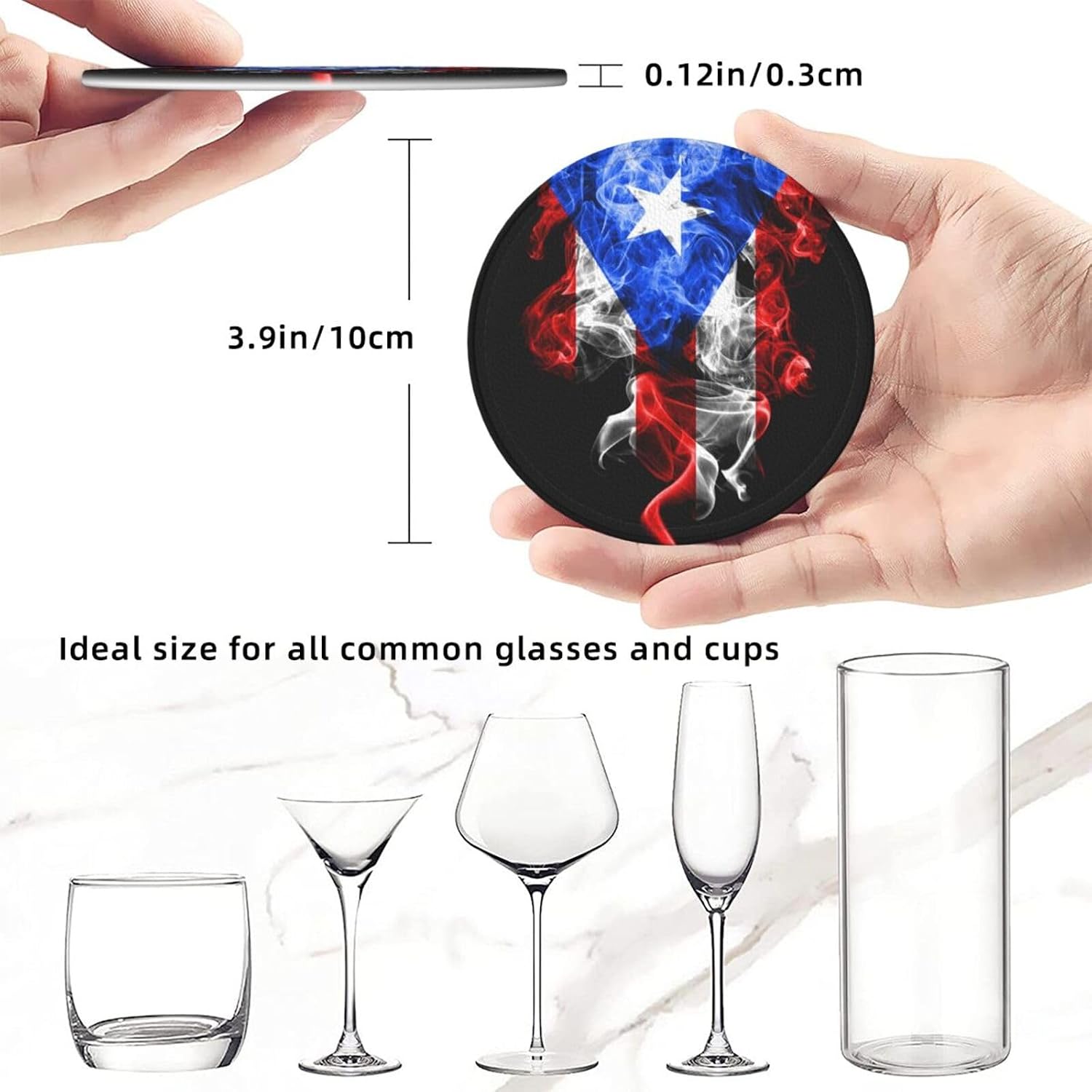 Holder / Coaster for Drinks / Puerto Rico Flag / Set of 6