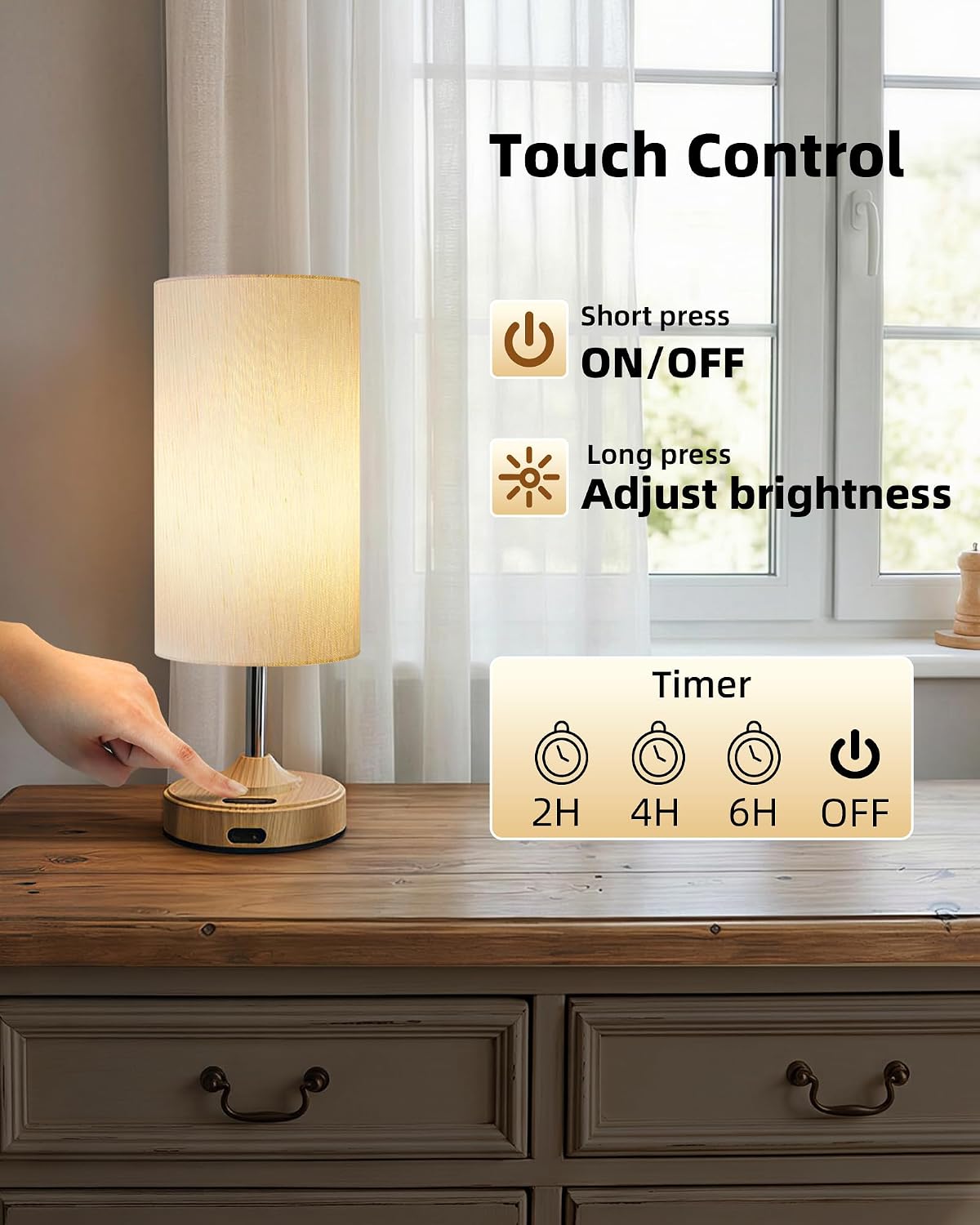 EZVALO Cordless Table Lamp, Ambient Light, Dimmable, Touch, Timer, 2700K, Bedroom, Portable, LED, Wireless
