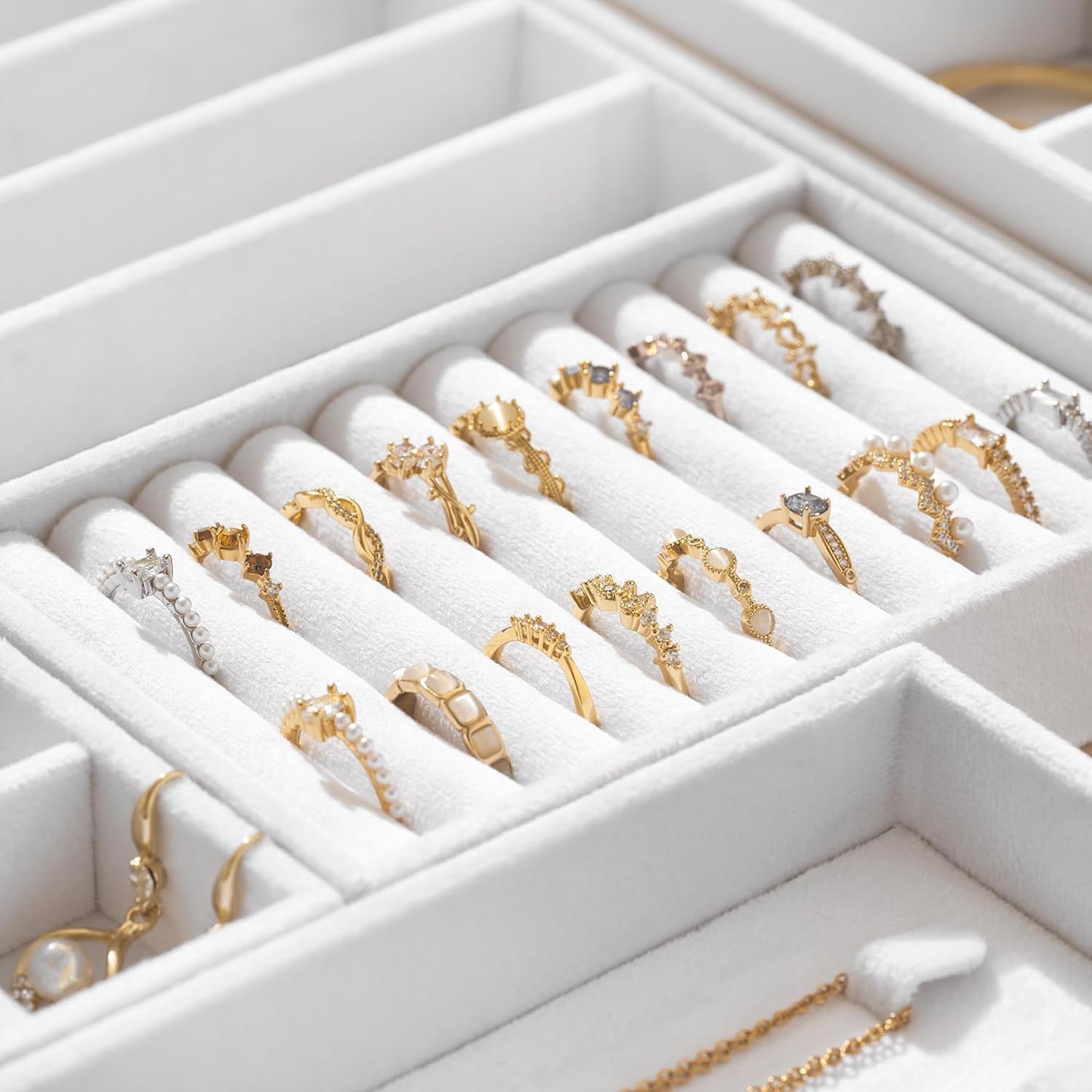 Velvet Jewelry Drawer Organizer Trays / White / Compact