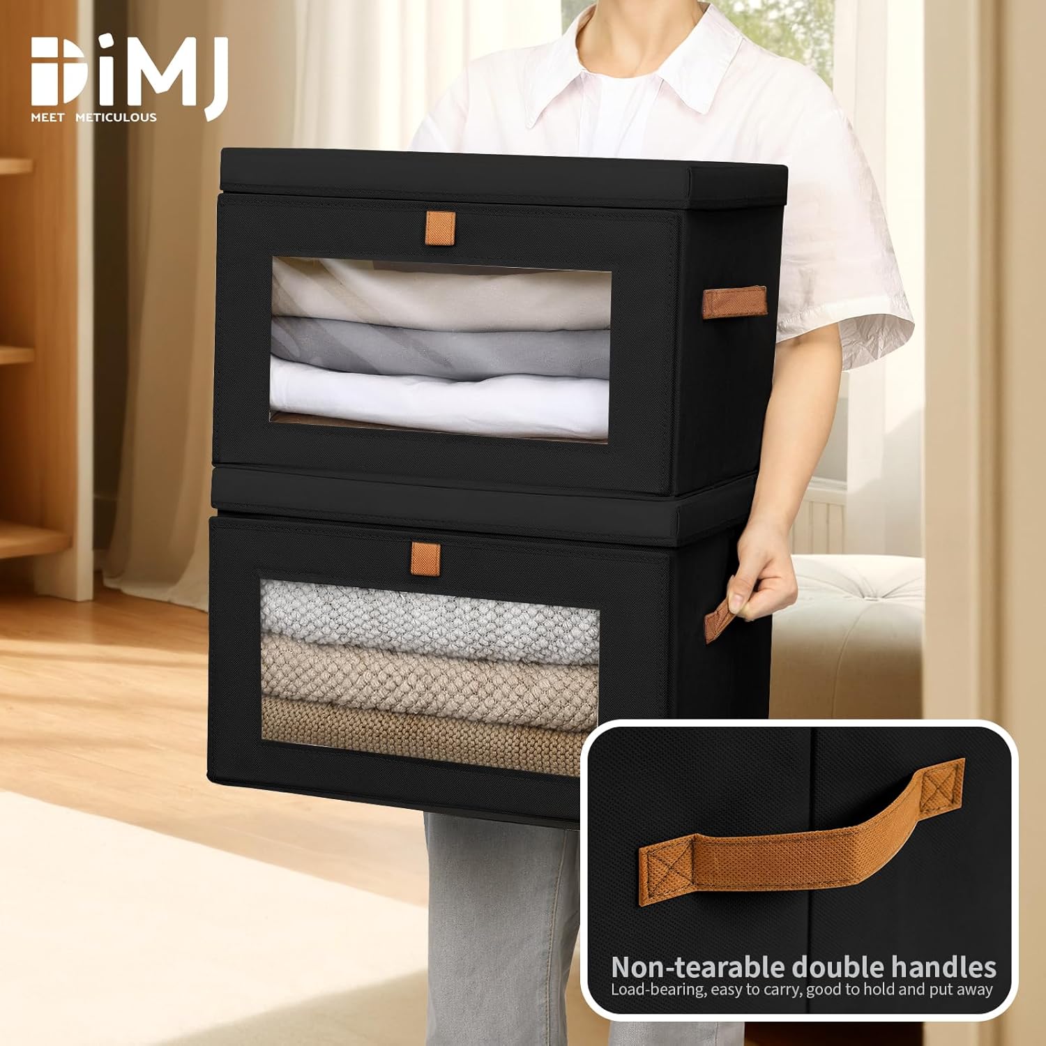 Storage Bins / Fabric Closet Organizer / Black / Large / Set of 4