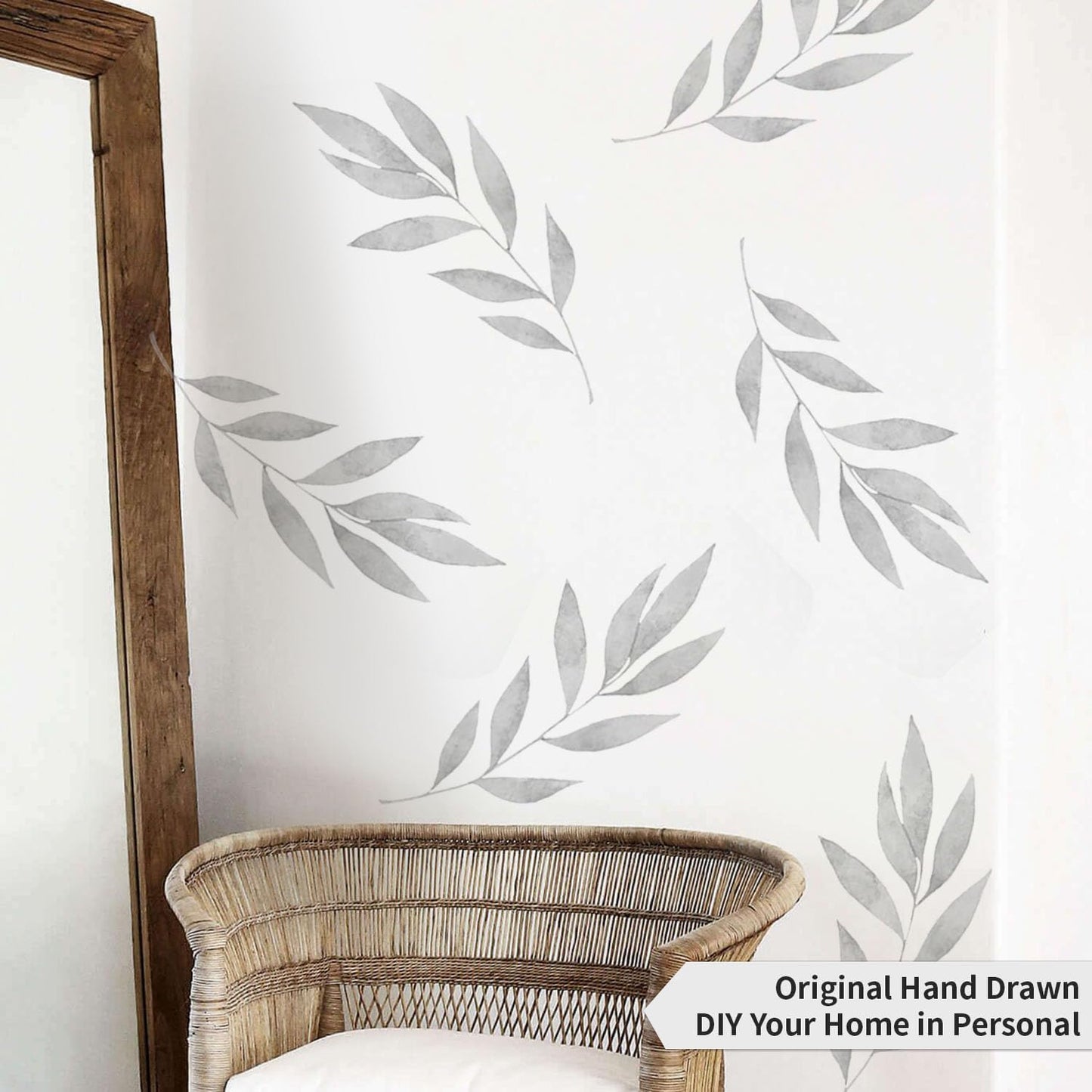 Boho Wall Decals Peel and Stick Large Wall Sticker Leaves Vinly Transfer / Grey