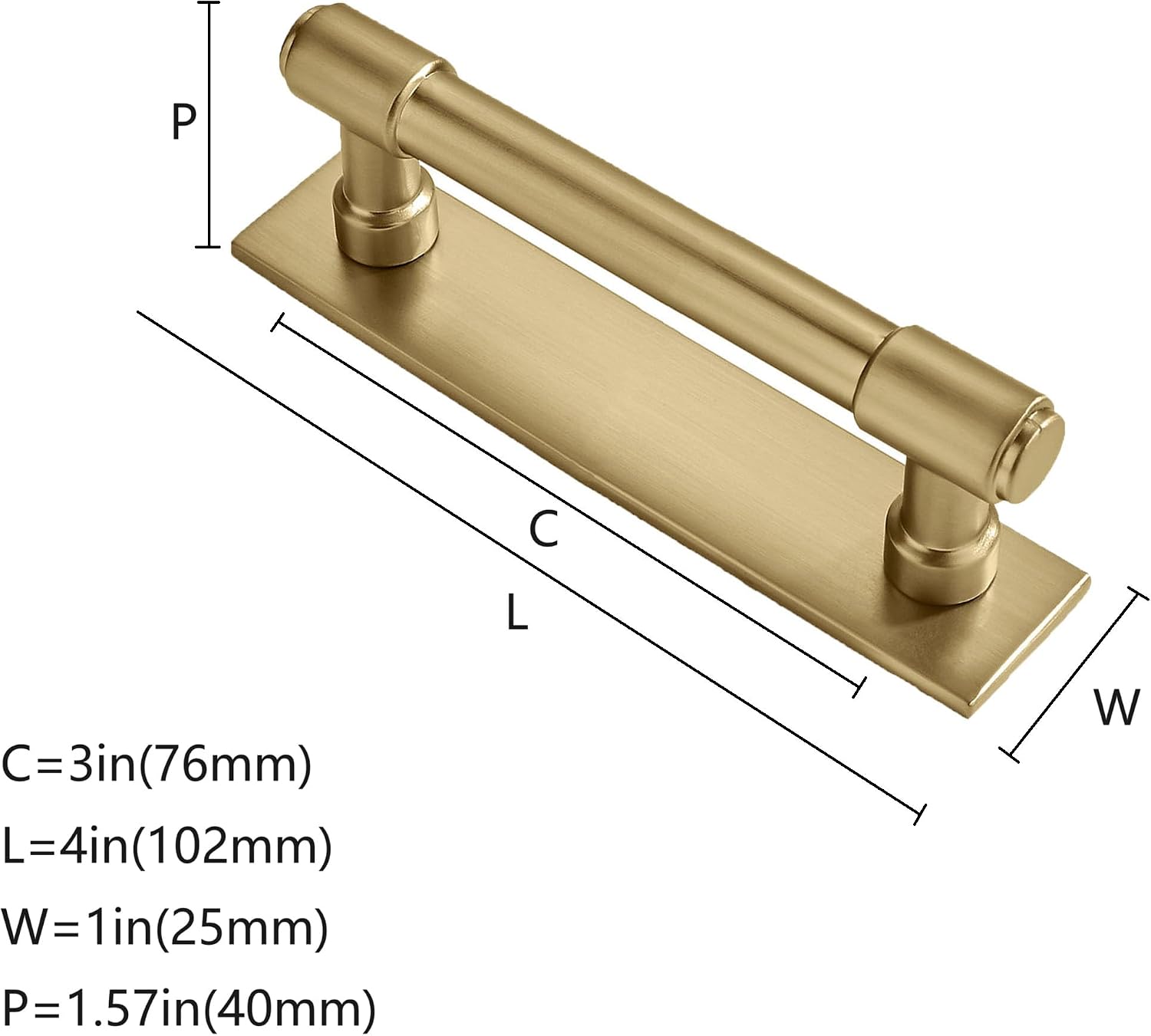 5 Pack 3 Inch(76 mm) Center to Center Brushed Gold Cabinet Pull Backplate with Base Plate Zinc Solid Brushed Brass