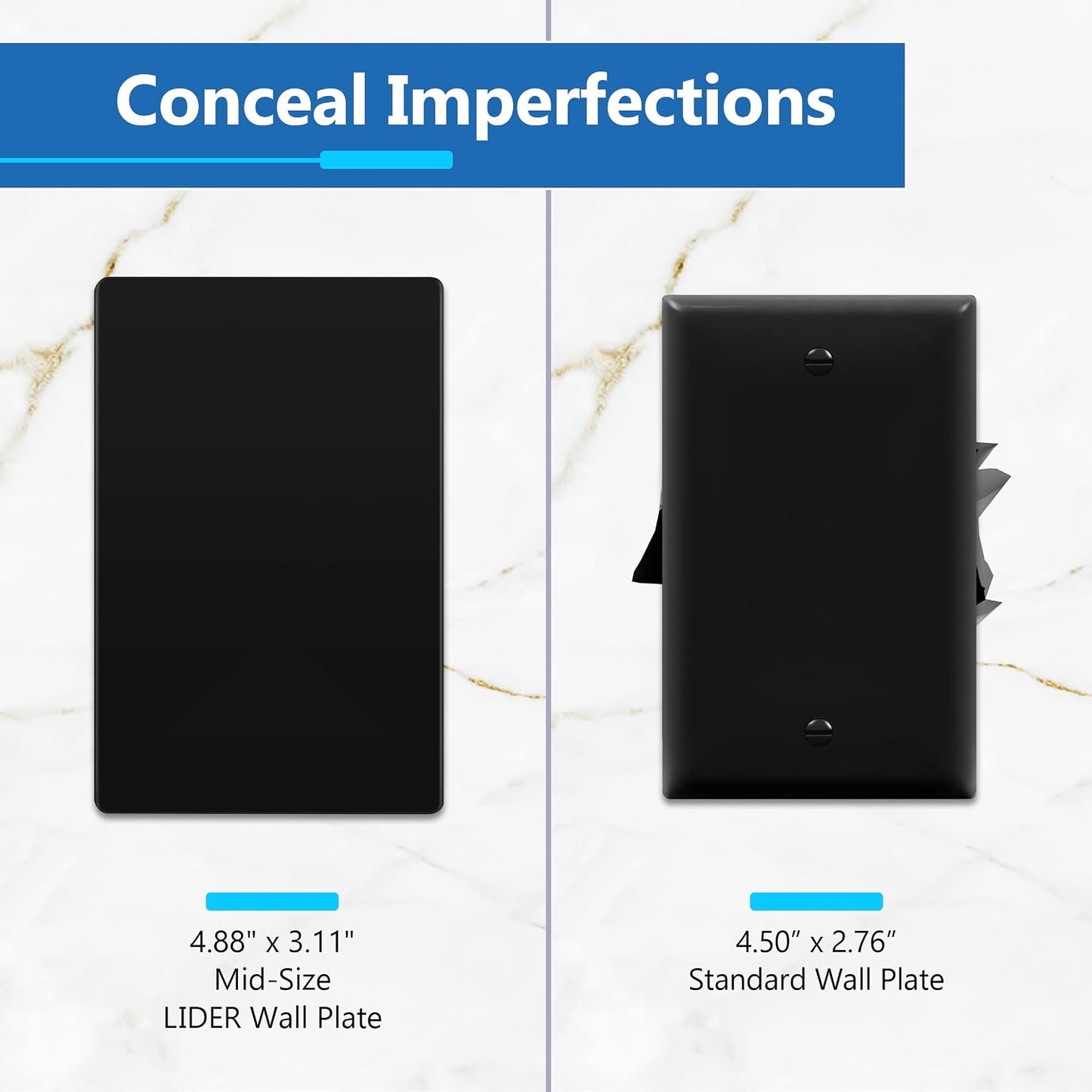 LIDER Blank Wall Plate, Screwless Design, 1-Gang, Matte Black, 10-Pack | Temperature And Impact Resistant, Midsize
