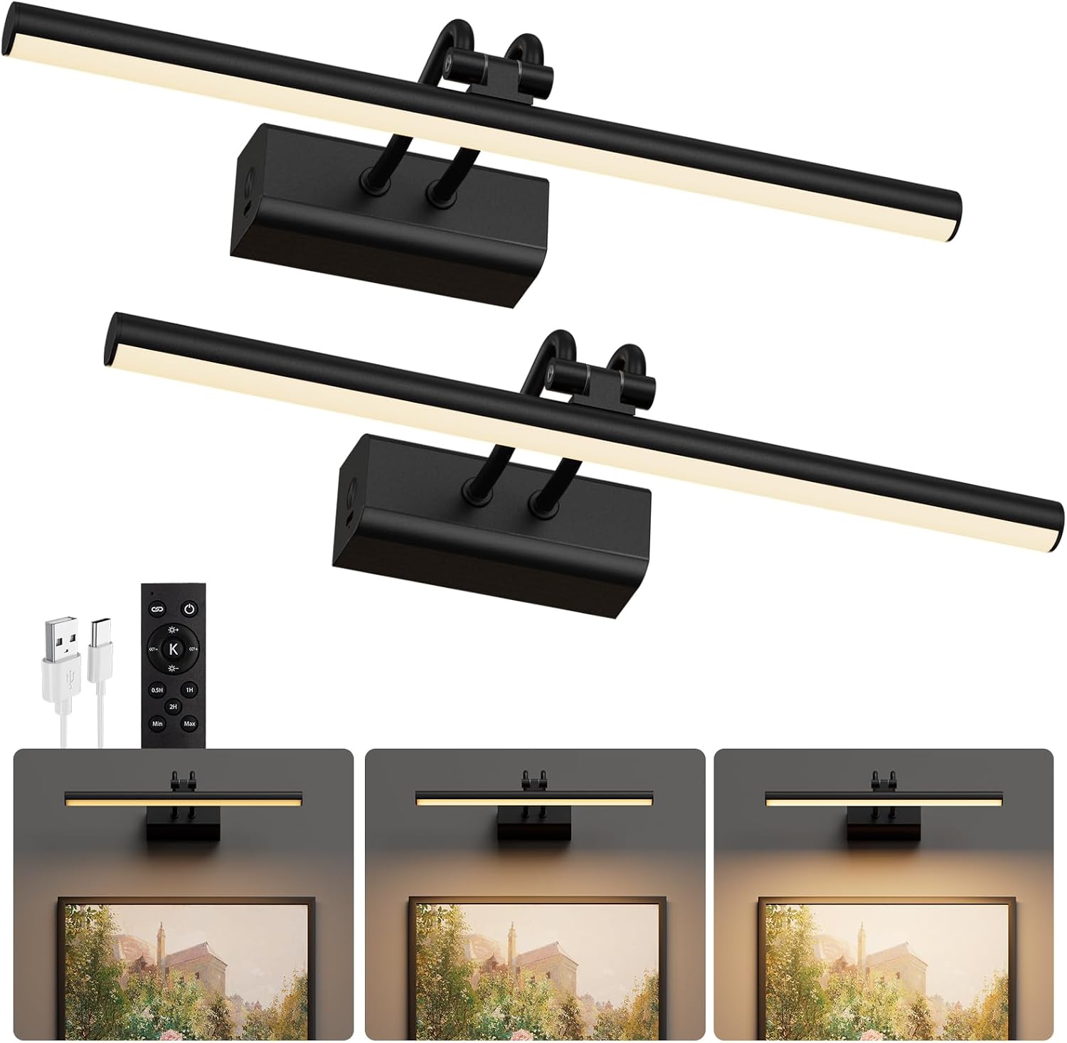 Battery Operated Wall Light, 13.8'', Set of 2, Black, RF Remote Control