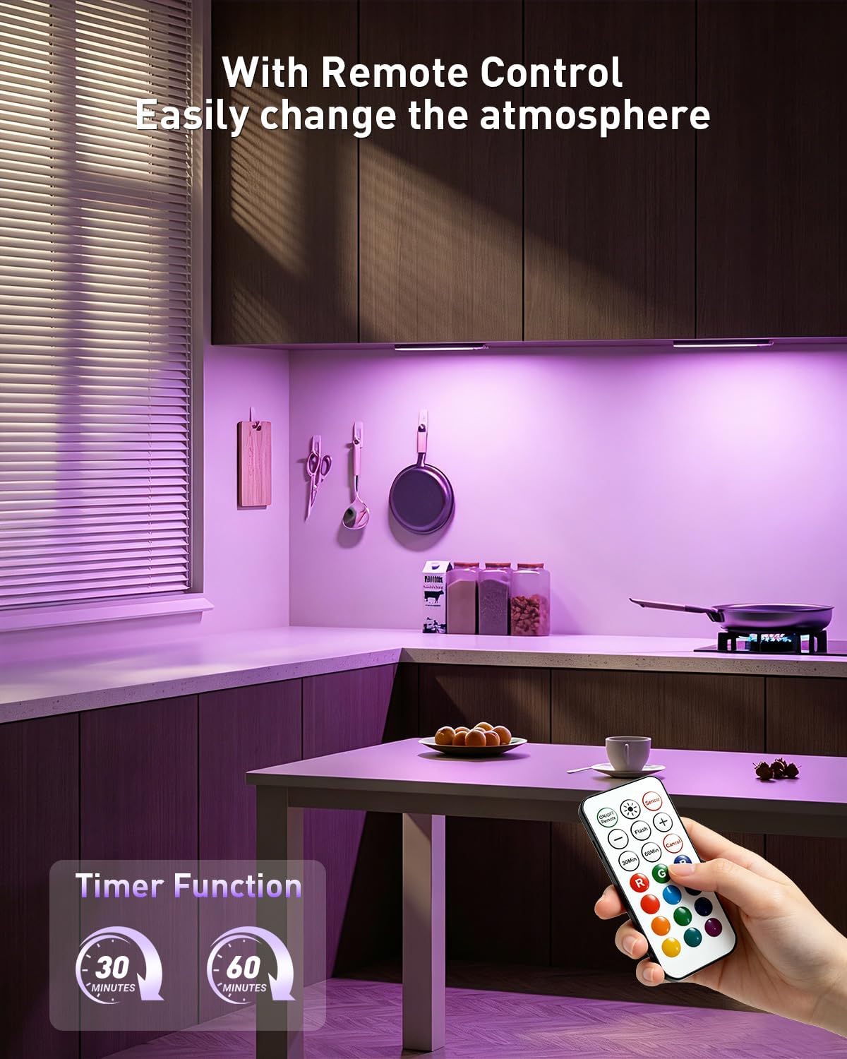 Under Cabinet Light Wireless with Remote,15 Color RGB Magnetic Closet Lights, 96-LED Rechargeable Motion Sensor Light