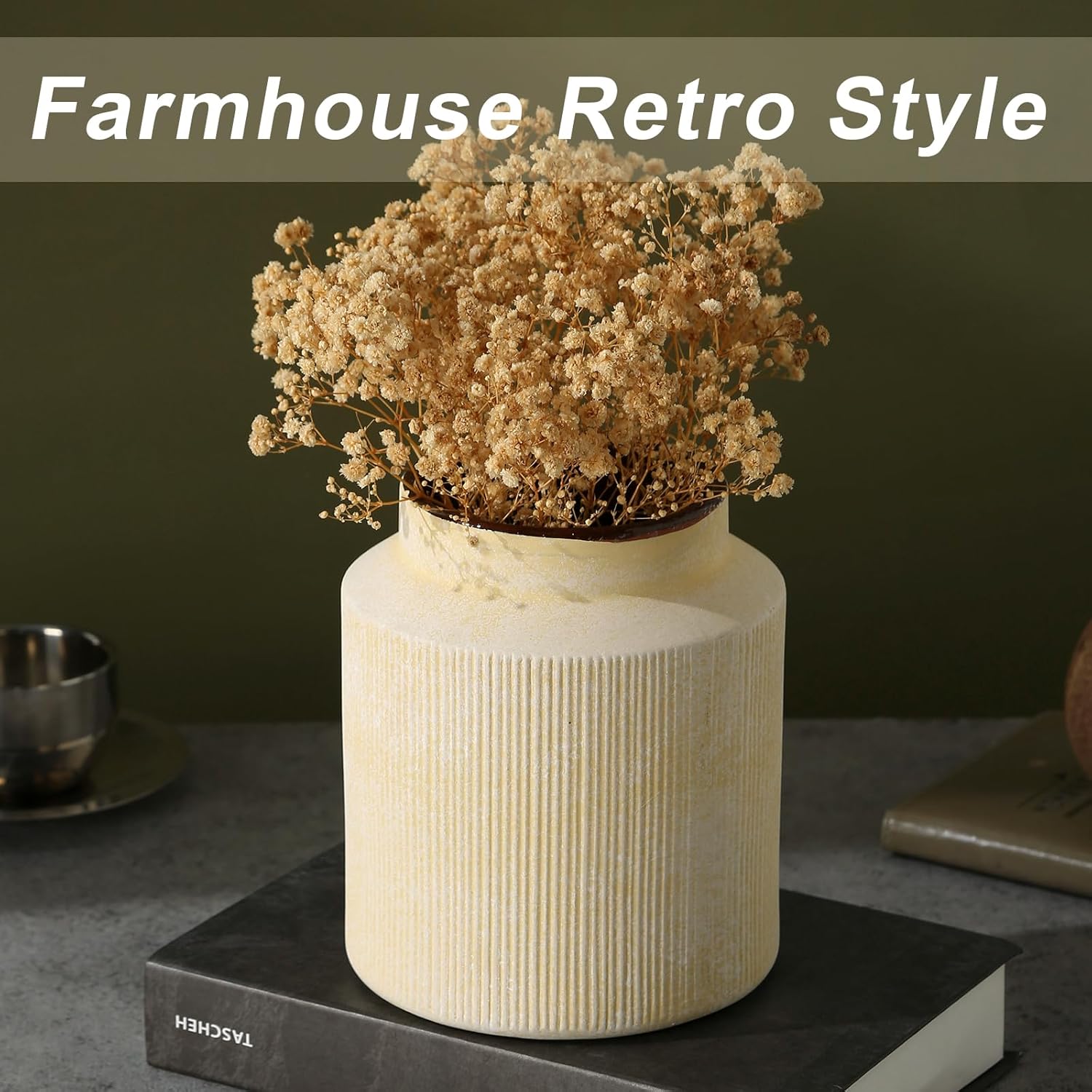 Farmhouse Vase / Vintage Rustic Terracotta Flower Vase Suitable / Retro Yellow / 6.1 x 7