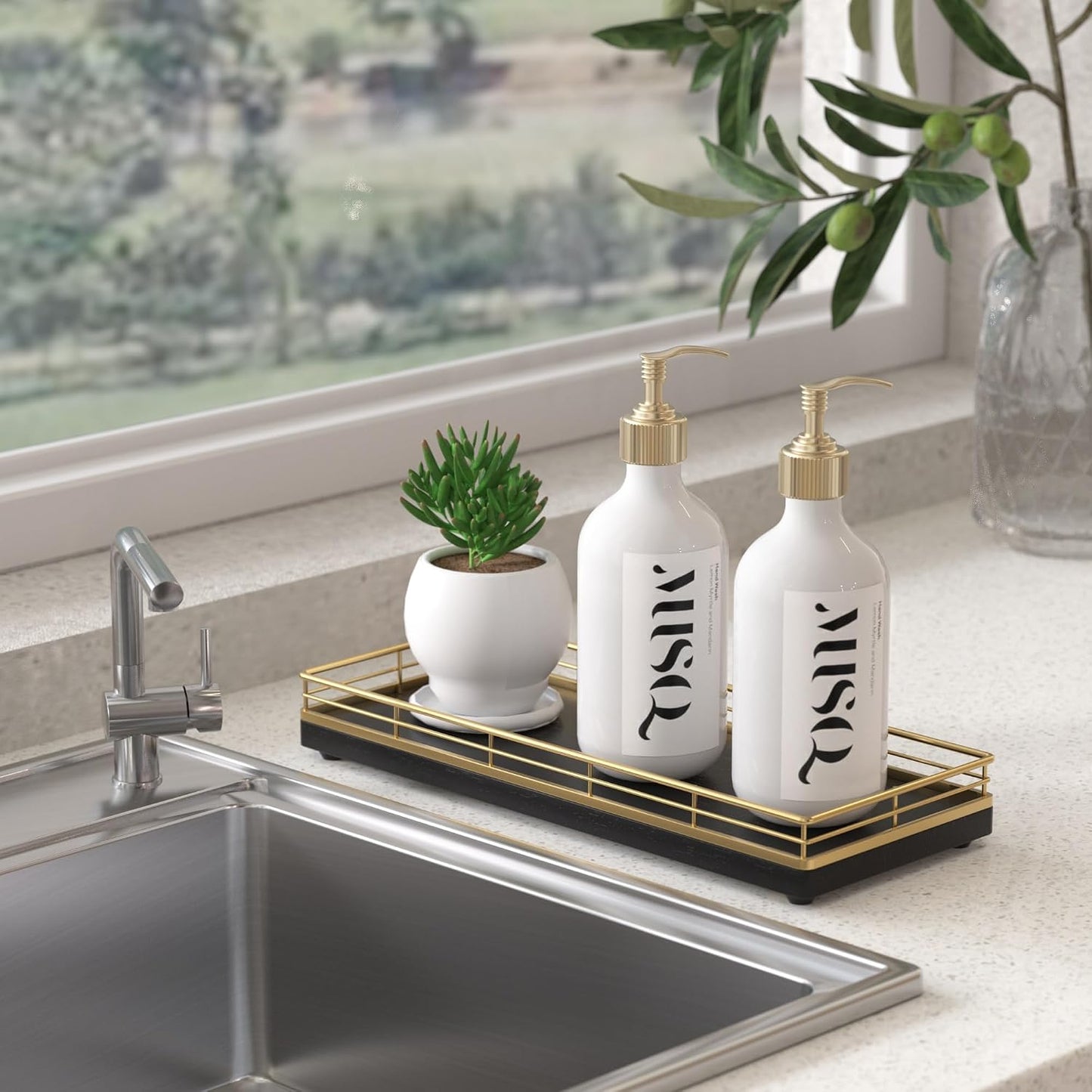 Wooden Decorative Tray / Gold / 11 x 4.3 x 1.5