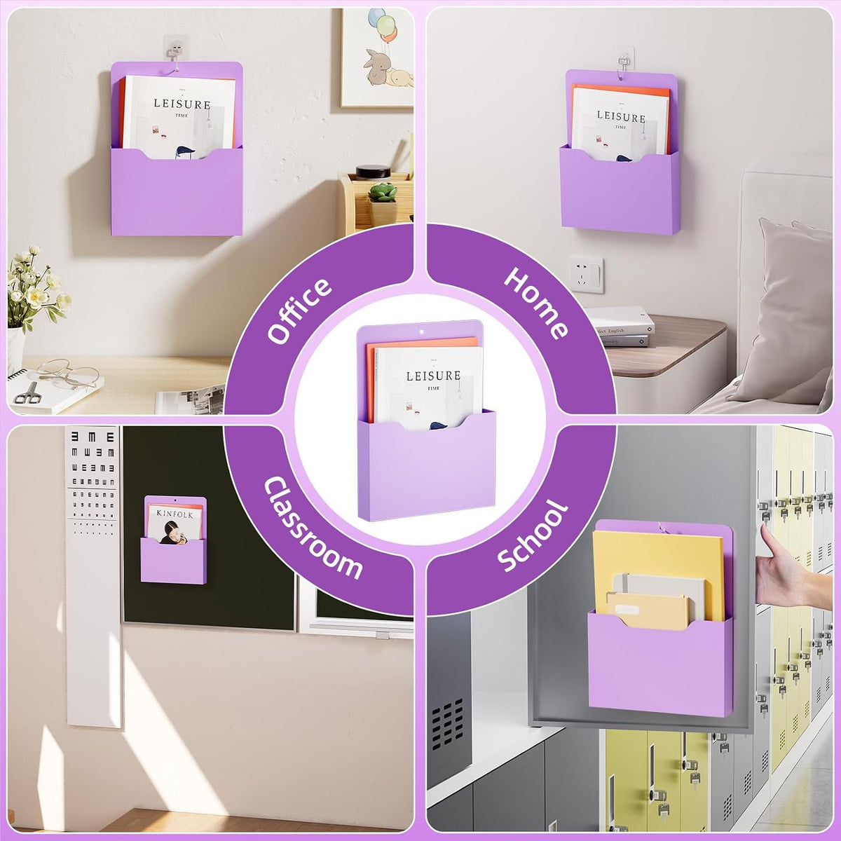 Marbrasse 2 Pack Magnetic File Holder - Paper Holder, Pocket Organizer,Hanging Wall File Organizer Office Supplies
