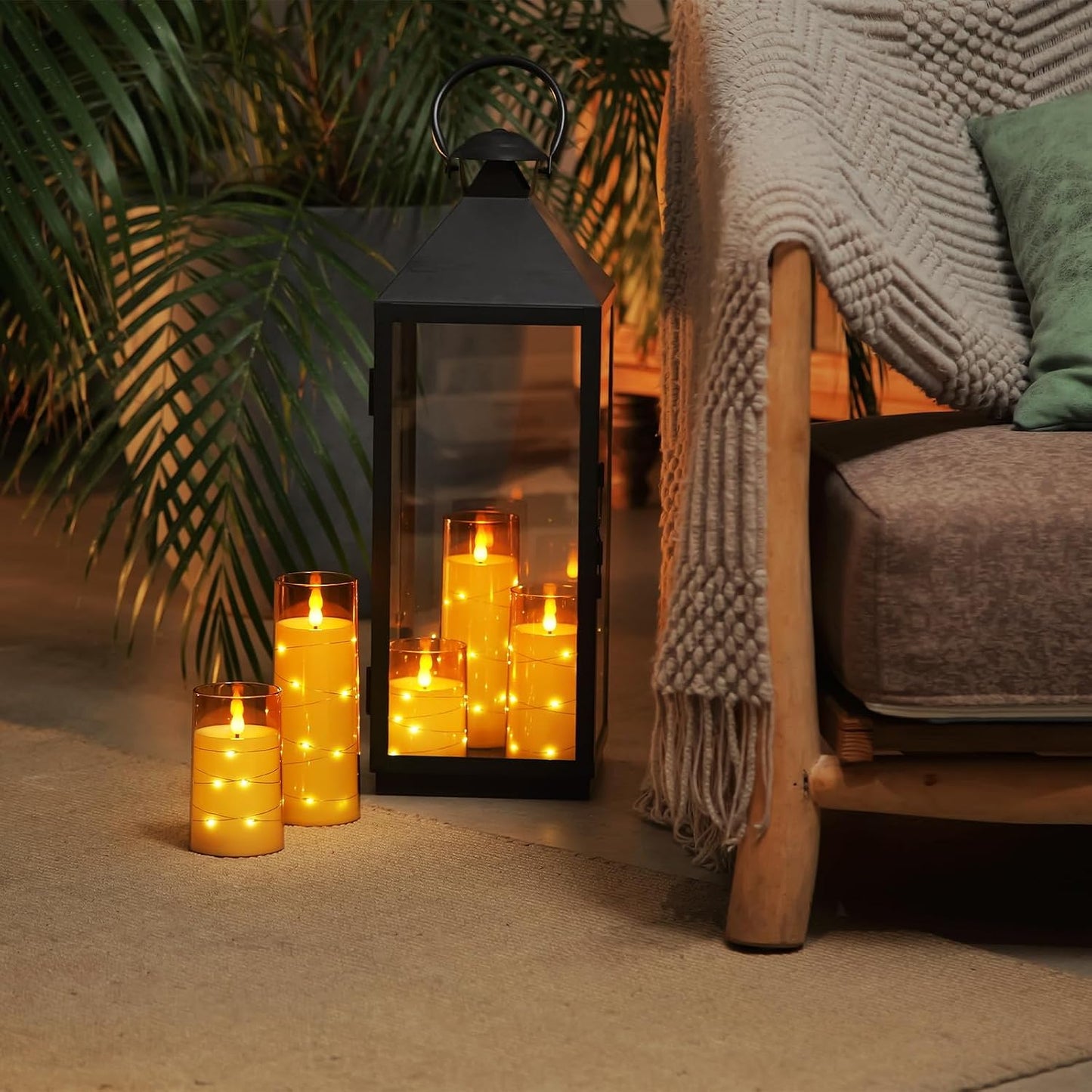 Homemory Acrylic Flameless Candles with Embedded Star String Fairy Lights, Battery Operated Candle, LED Candles, Fake