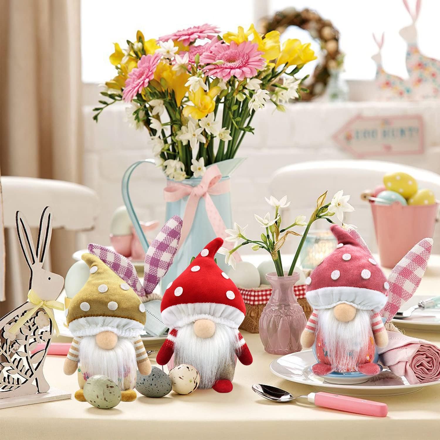 Spring Gnomes Decoration Mushroom Summer Easter Gnome Handmade Decor / Set of 3