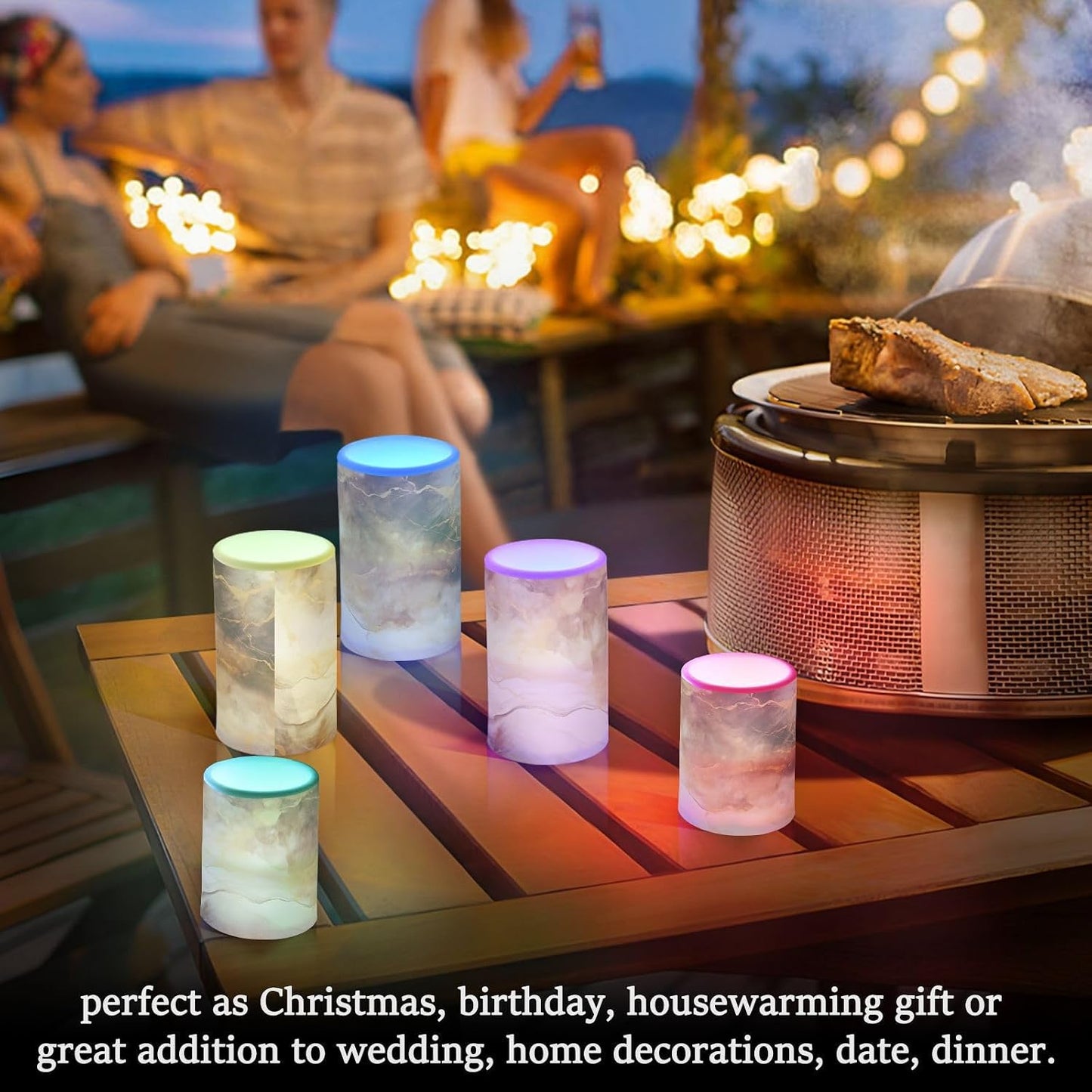 Flickering Flameless Candles, Brown White Marble LED Candles with Remote Timer, Set of 2 Battery Operated Candle for