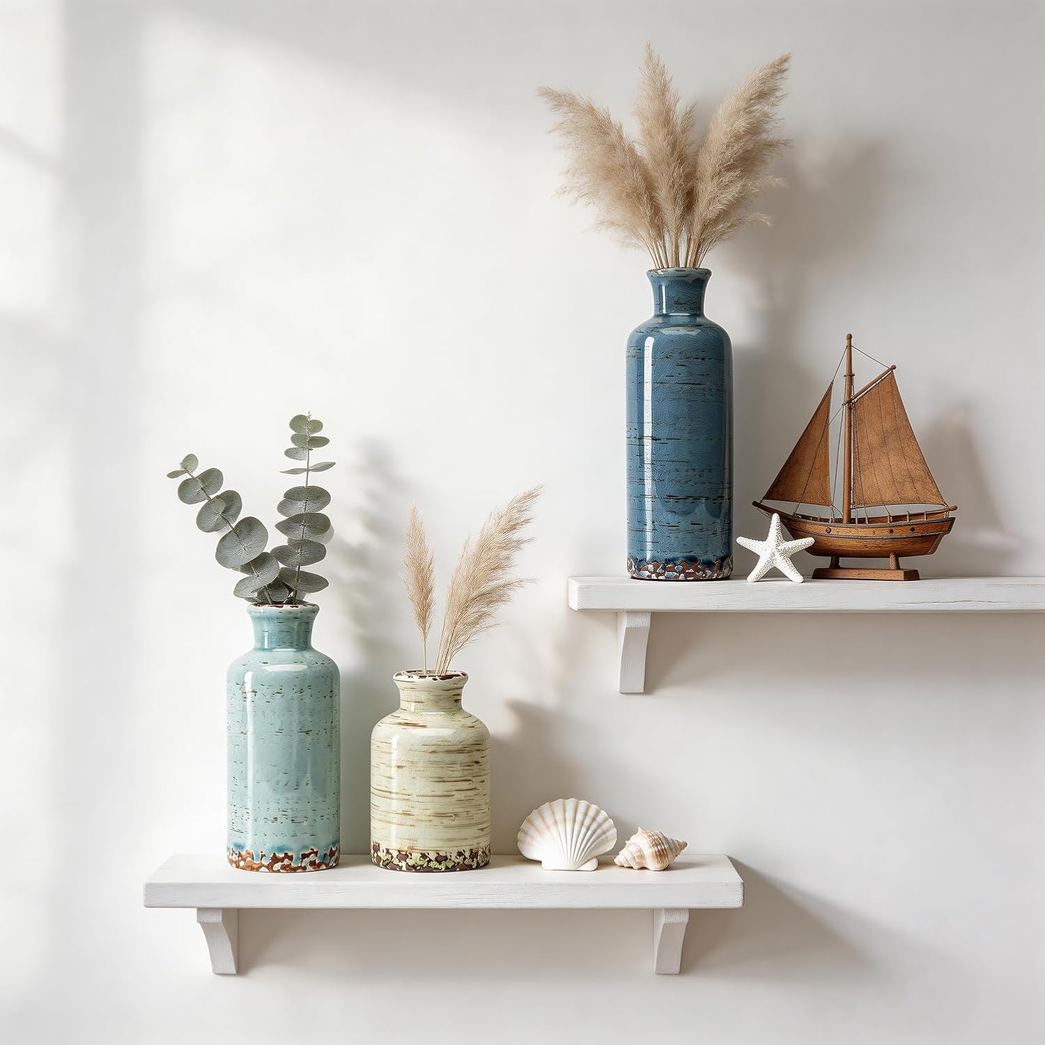 Rustic Farmhouse Vase / 105-pale Teal Wood / Set of 3