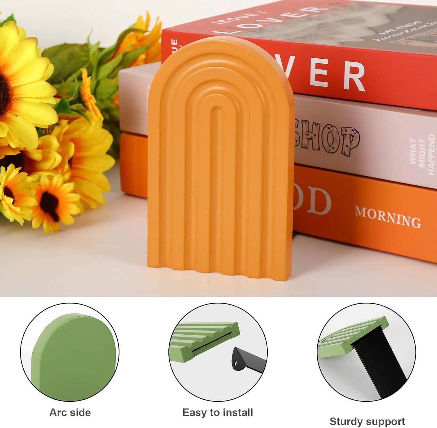 Boho Arch Wood Bookends Colorful Book Stand Non Skid Decorative Rainbow Book Ends / Set of 6
