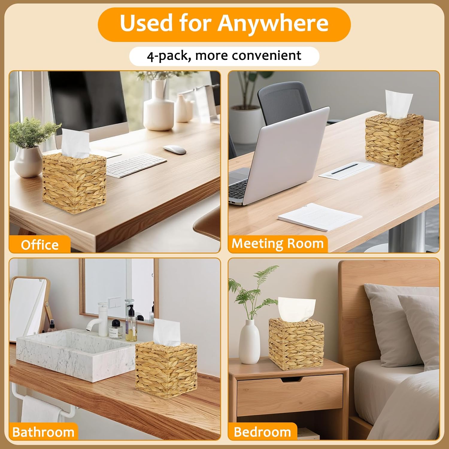 Handwoven Rattan Square Holder / Natural / Set of 4