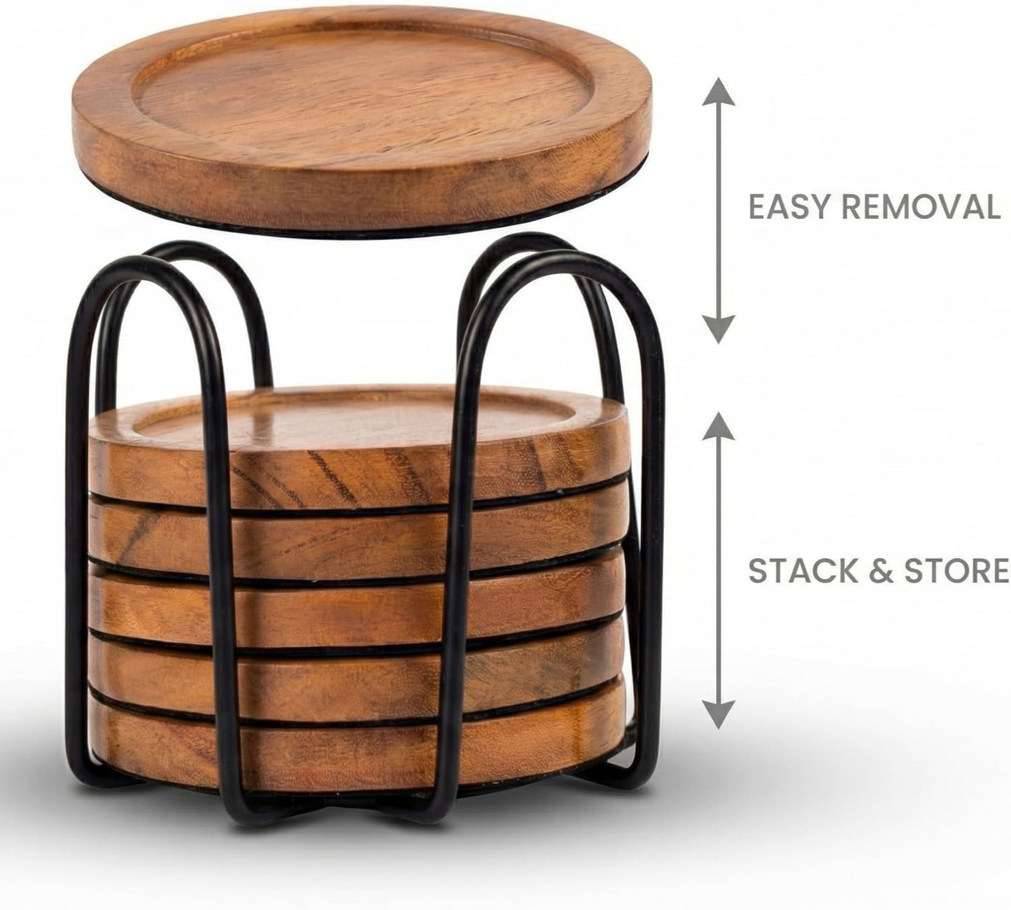 Holder / Acacia Wood Coasters / Round / Set of 6