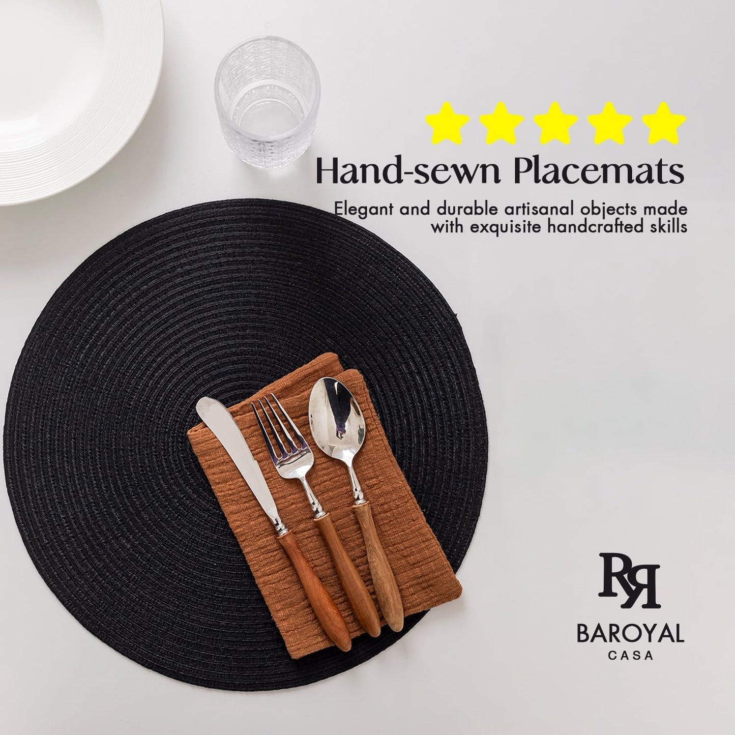 BARoyal Round Placemats Set of 12 Woven Placemats Washable Braided Table Mats for Dining Table Heat Resistant Non-Slip