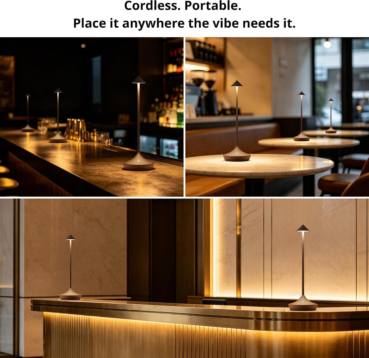 Cordless Rechargeable Table Lamp, Long-Lasting 60-Hr Battery, Dimmable LED | Set of 2 Rust with IP54 6000mAh 3 Color