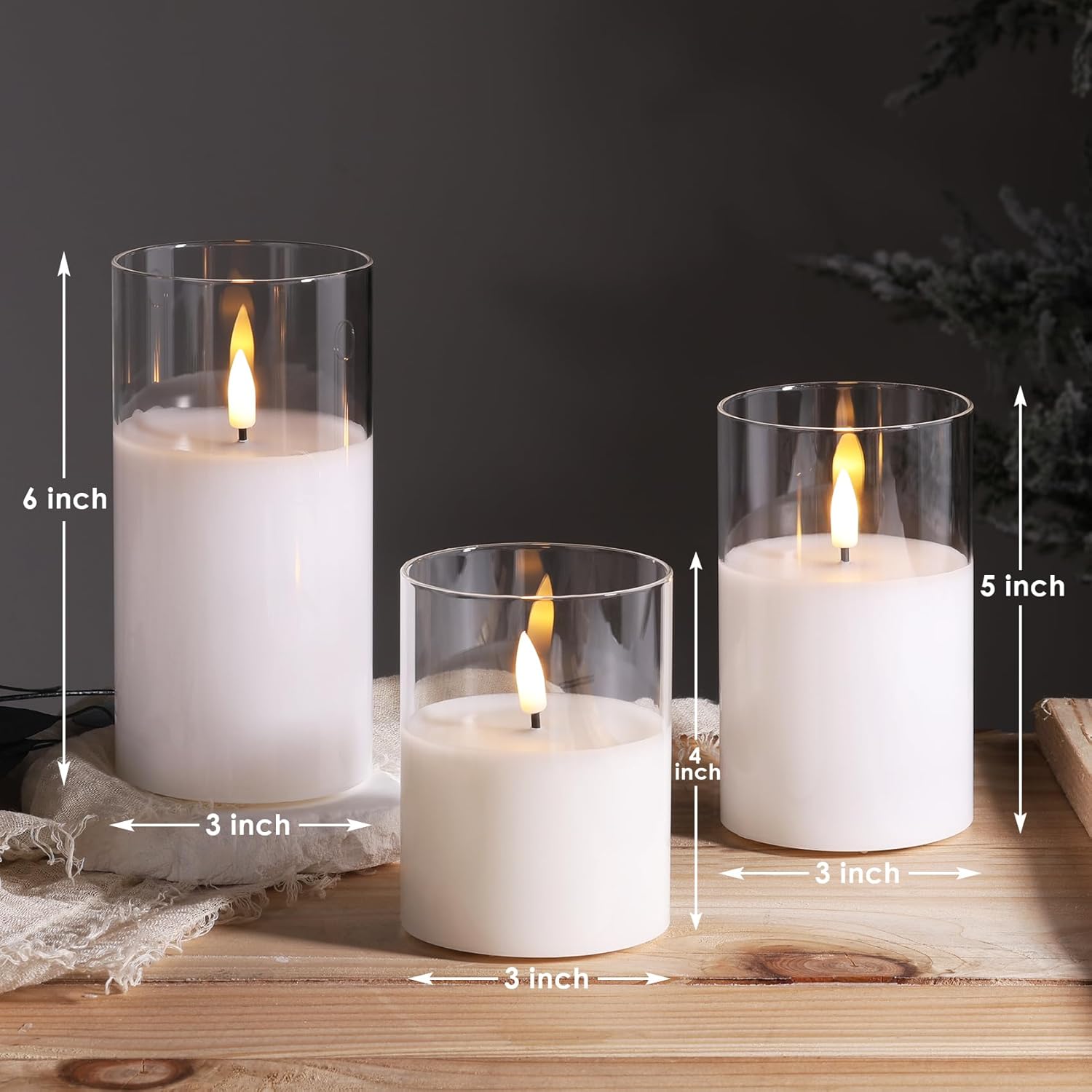 Clear Glass Flameless Candles with Remote Timer, Flickering Battery LED Pillar Candles Set of 3