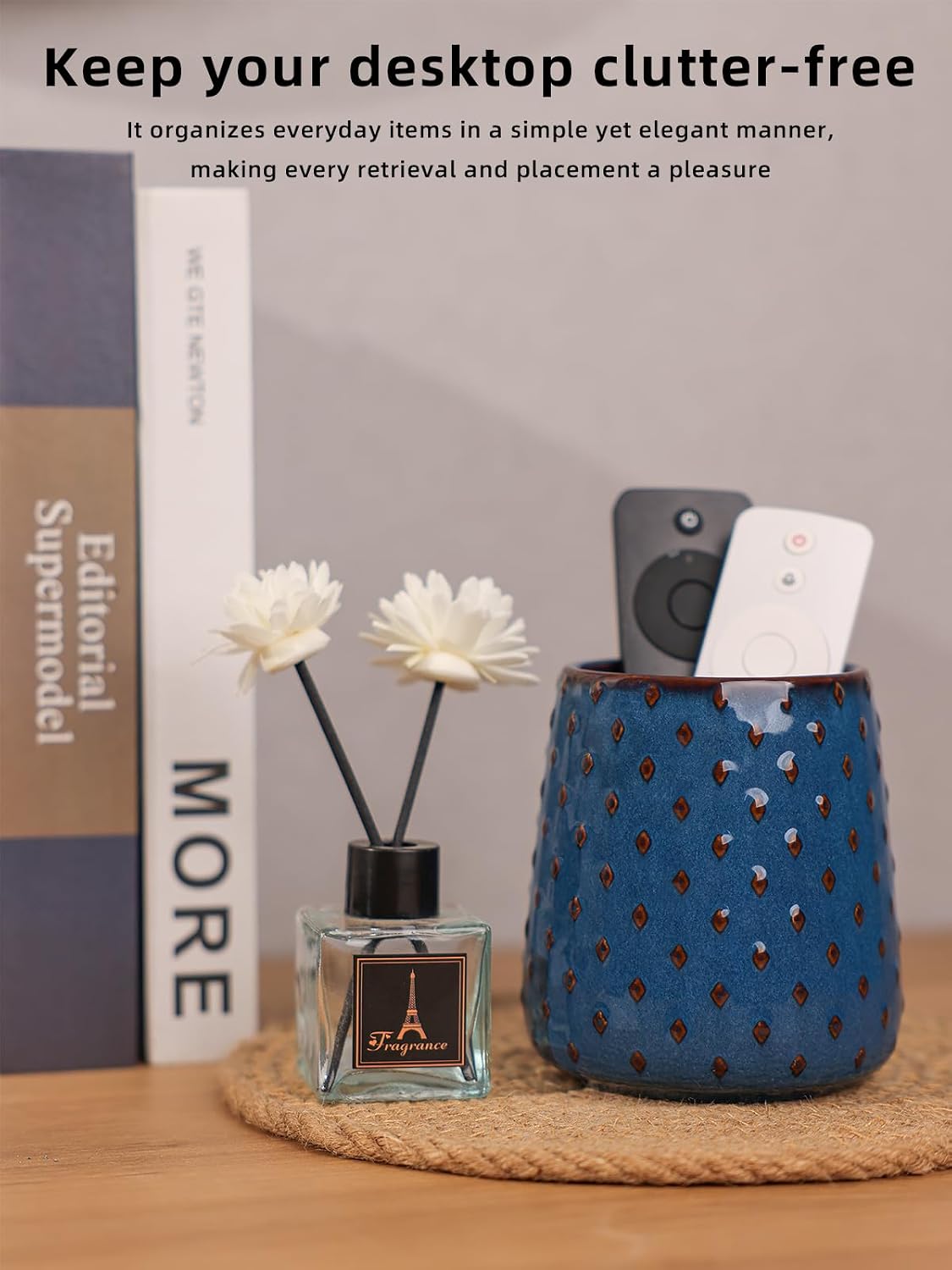Ceramic TV Remote Control Holder / Blue