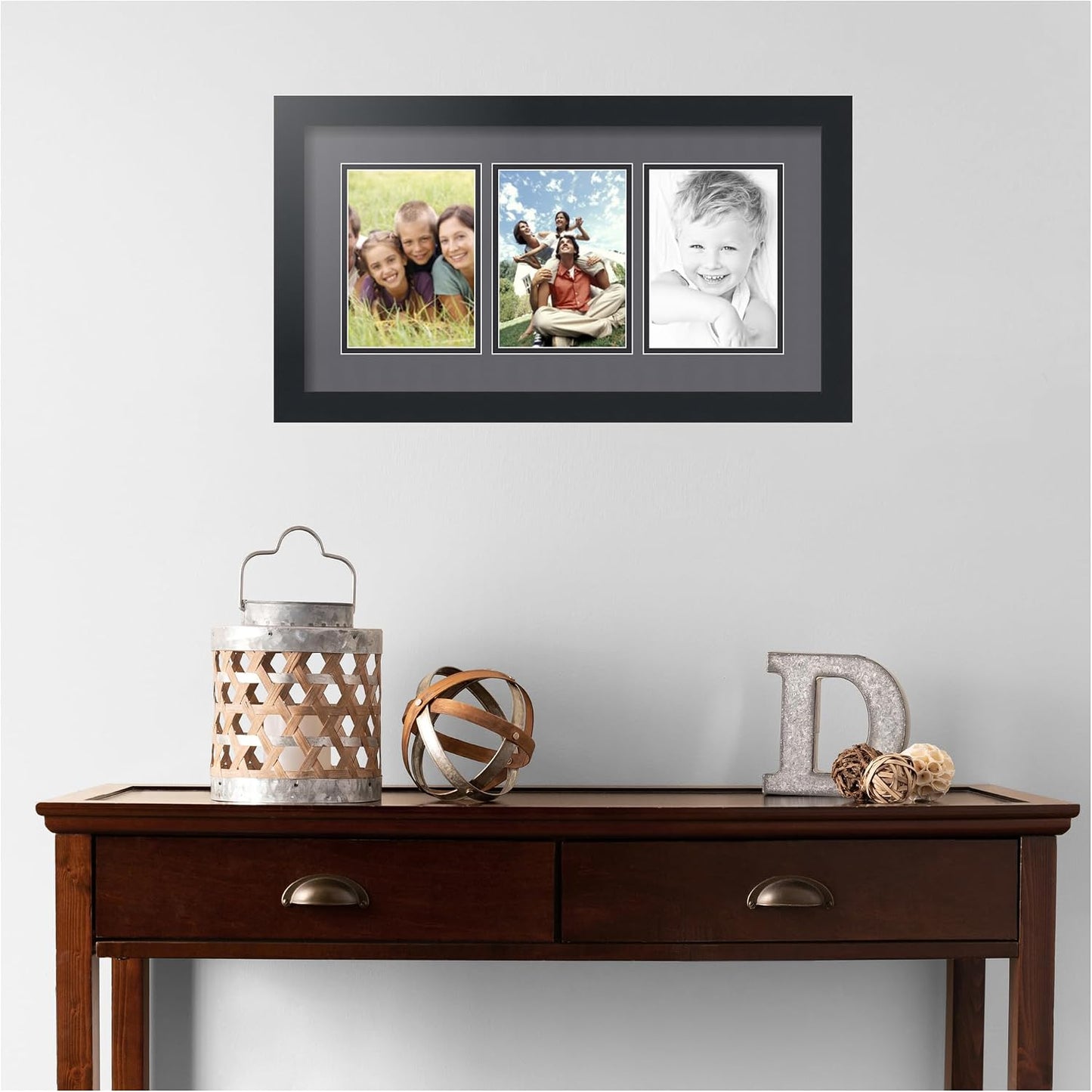 ArtToFrames Collage Picture Frame 3 Opening 3-5x7 Photo Frame | Made in USA | Black Frame Mountain Grey and Black Mats