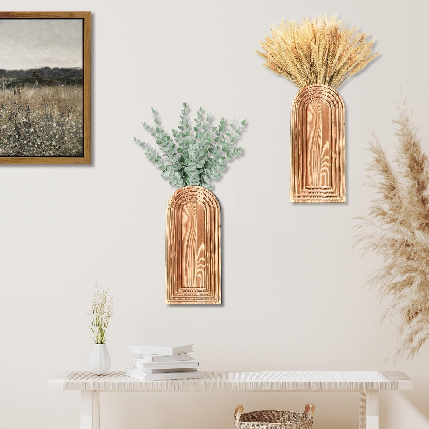 Wooden Wall Vase Set / Brown / Set of 2