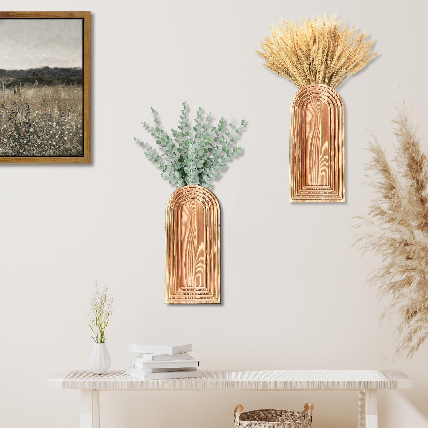 Wooden Wall Vase Set / Brown / Set of 2