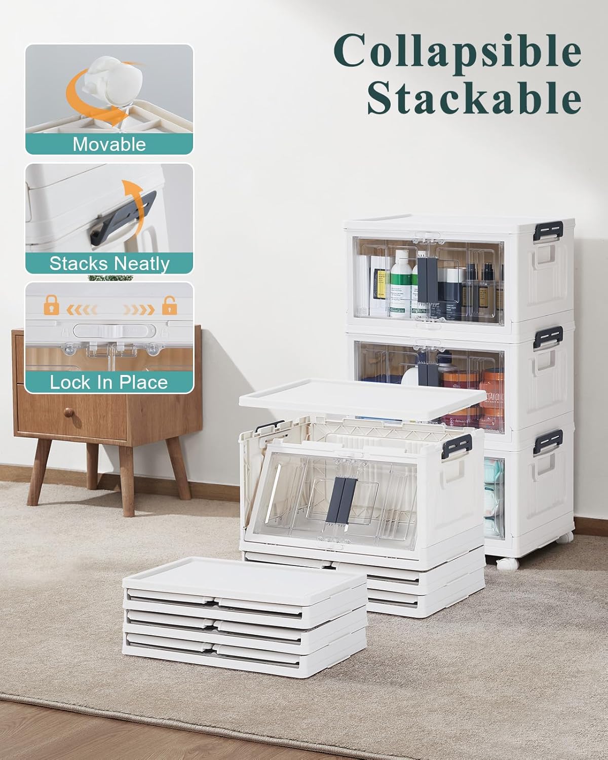 23QT Stackable Lockable Storage Bins / 23qt-white / Set of 3
